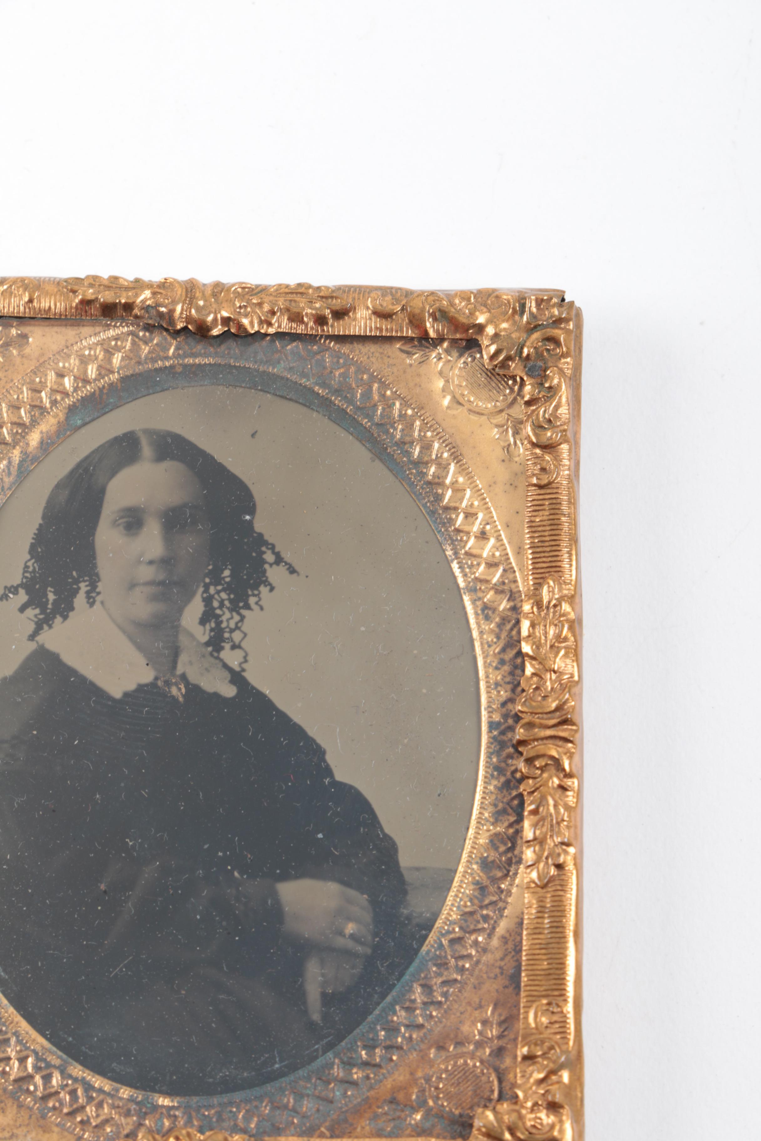 Antique Daguerreotypes In Cases Including Hand-Painted Postmortem Portrait