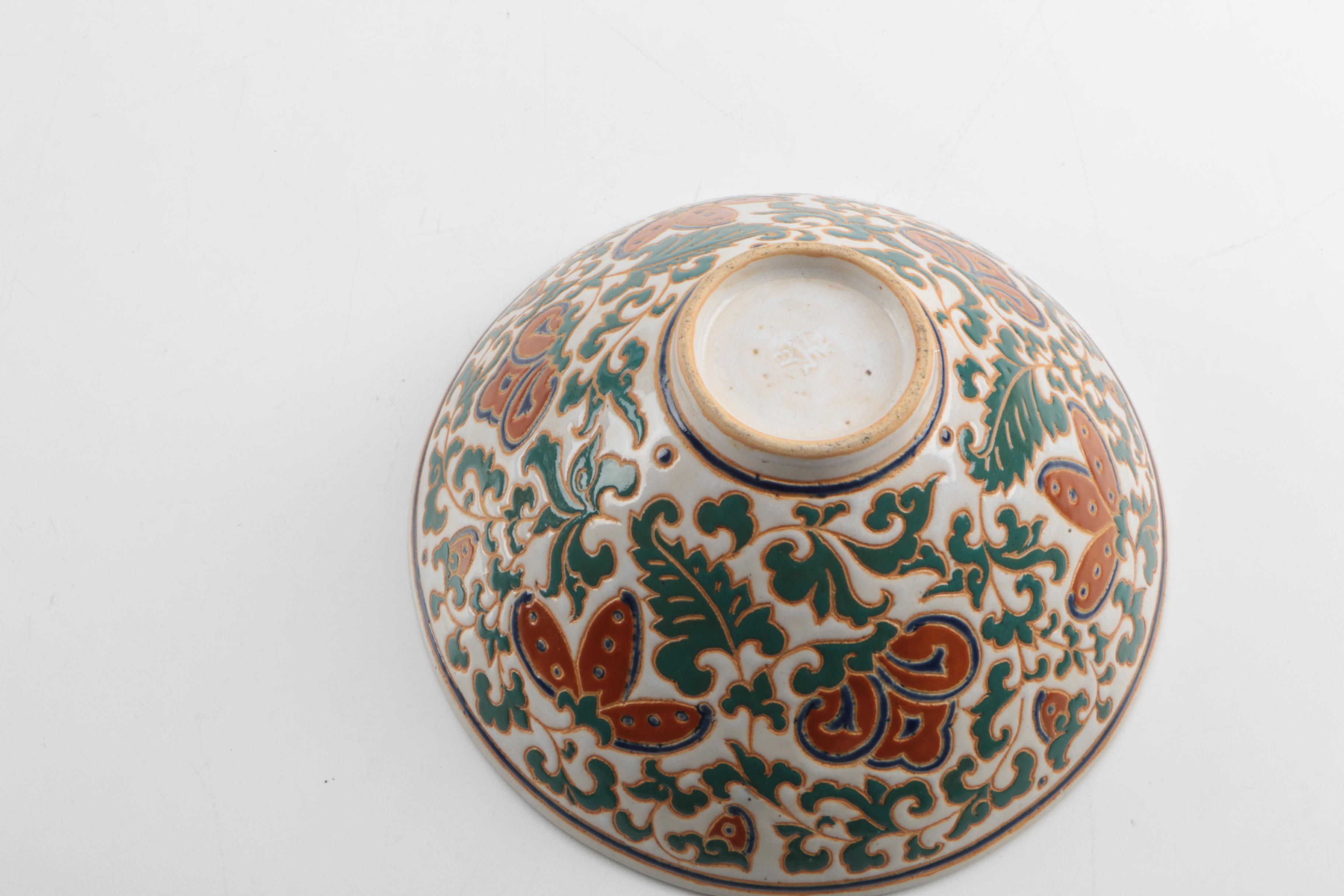 White Ceramic Chinese Floral Motif Bowl