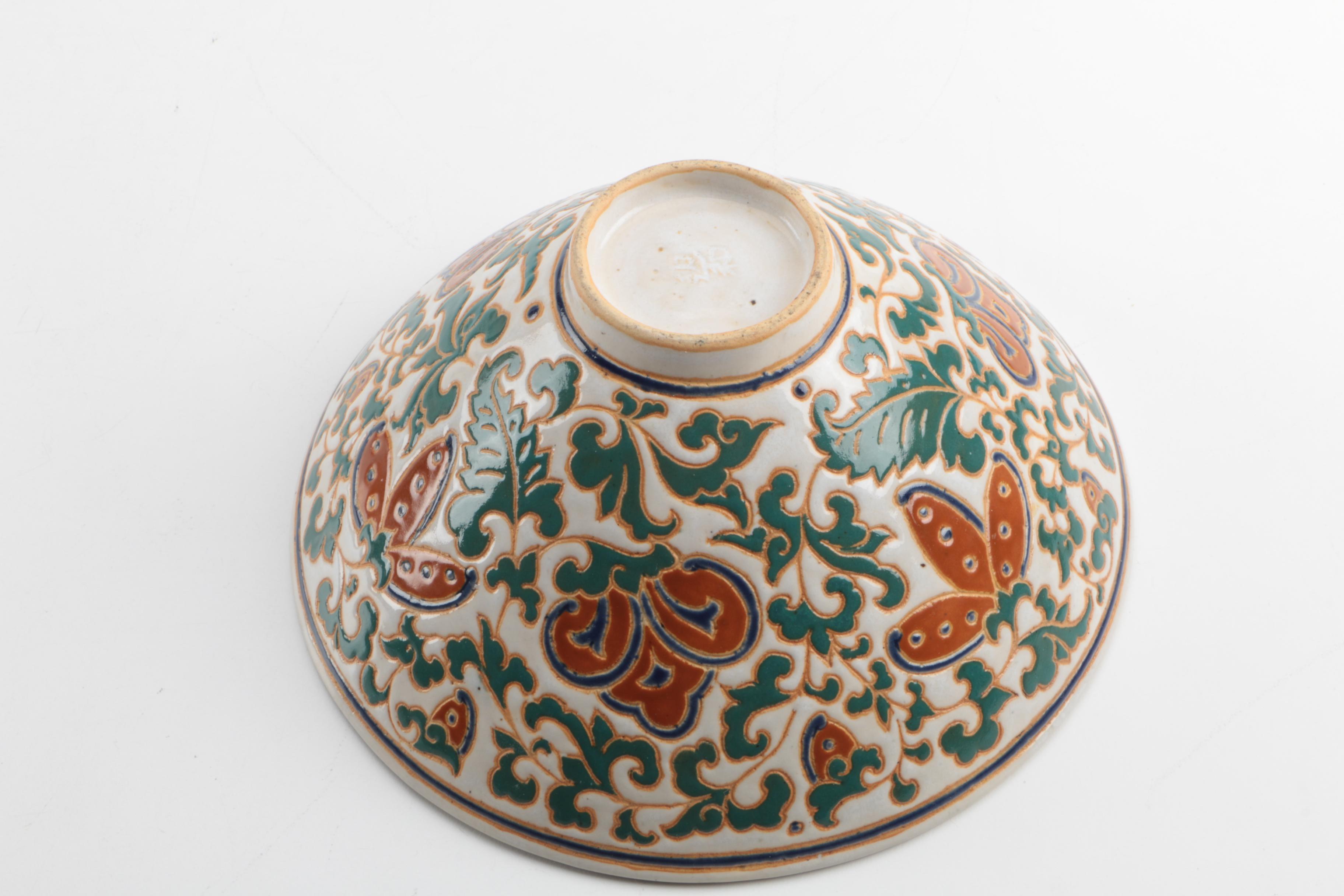 White Ceramic Chinese Floral Motif Bowl