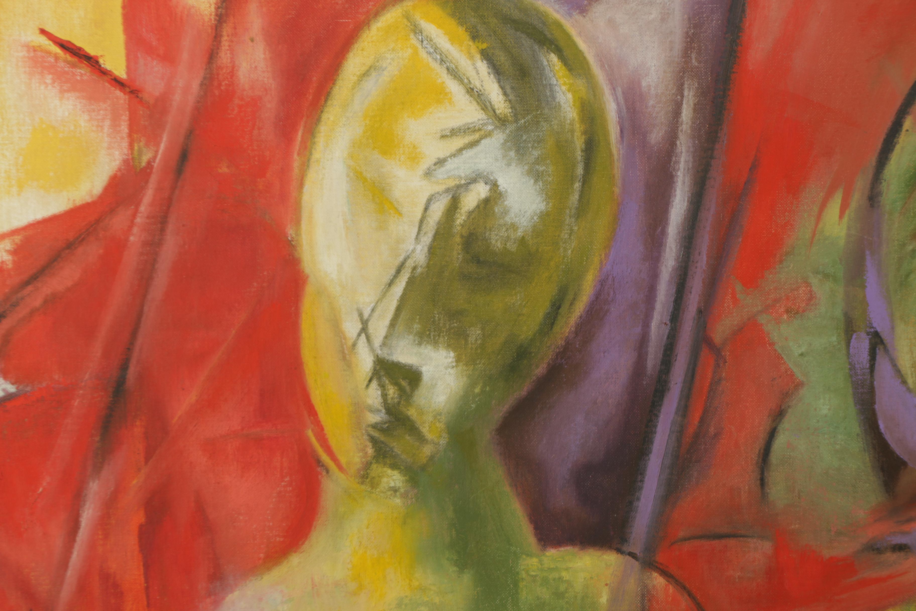 Weiner Acrylic Painting on Canvas Board of Abstract Figural Scene