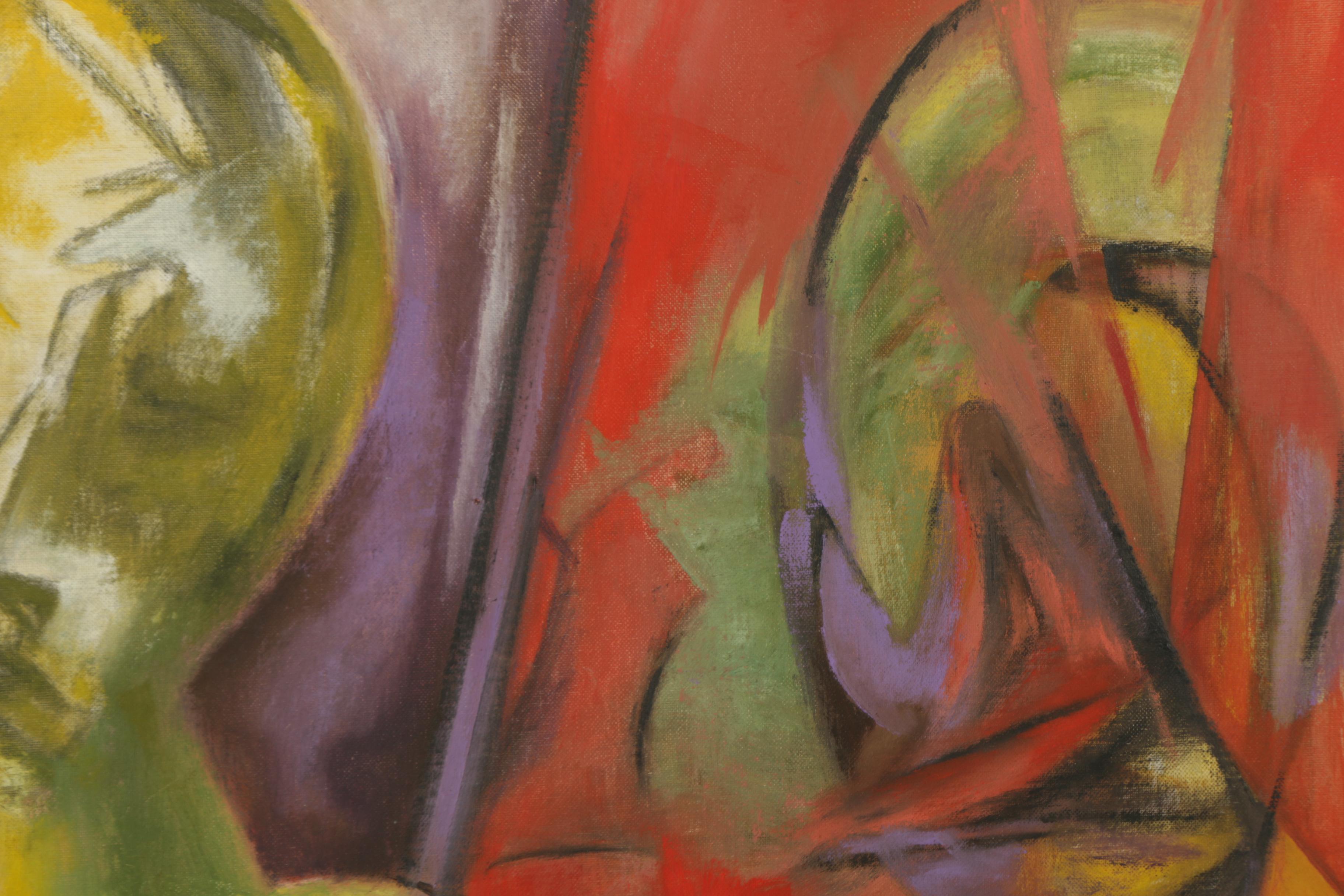 Weiner Acrylic Painting on Canvas Board of Abstract Figural Scene