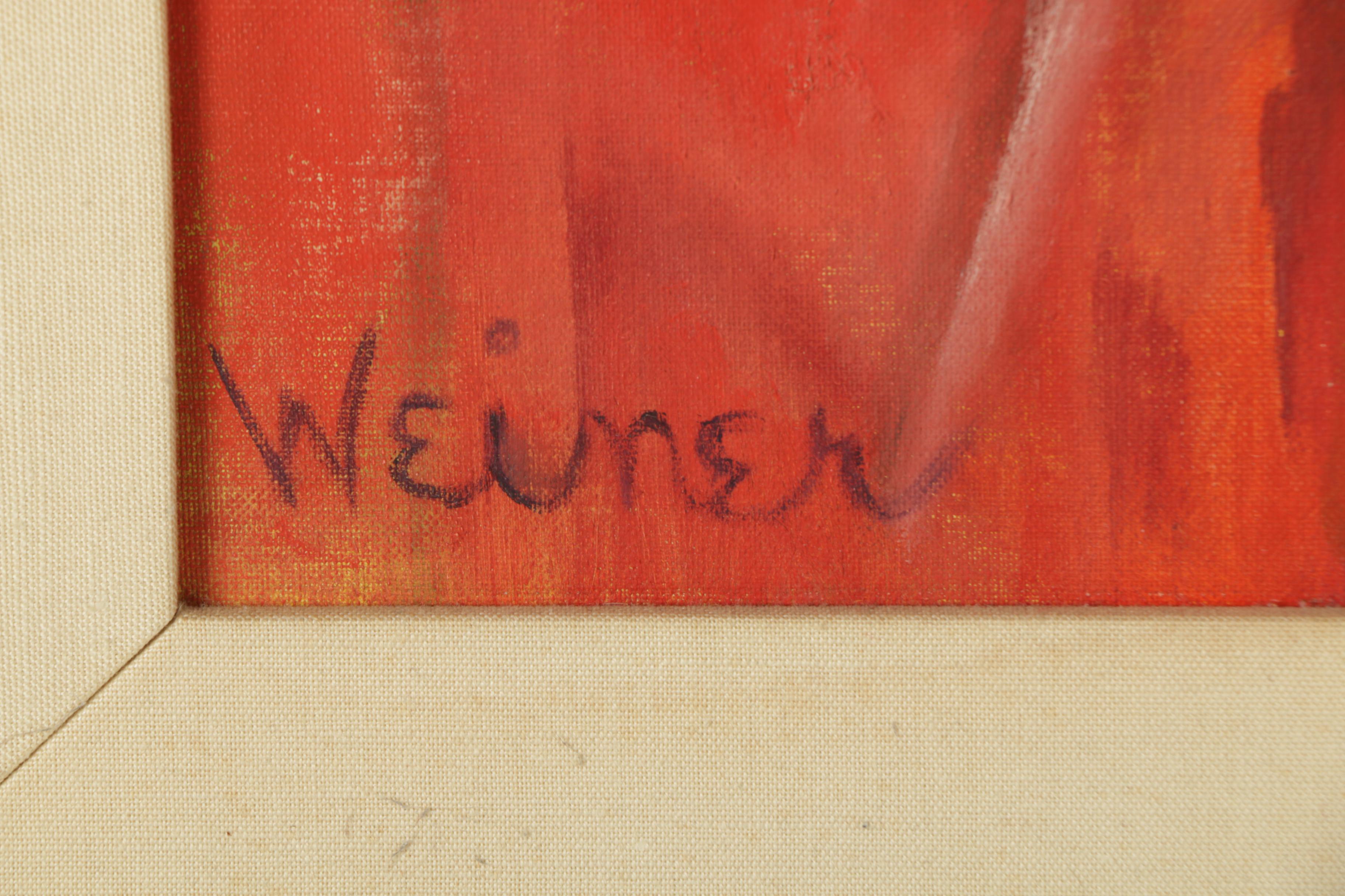 Weiner Acrylic Painting on Canvas Board of Abstract Figural Scene