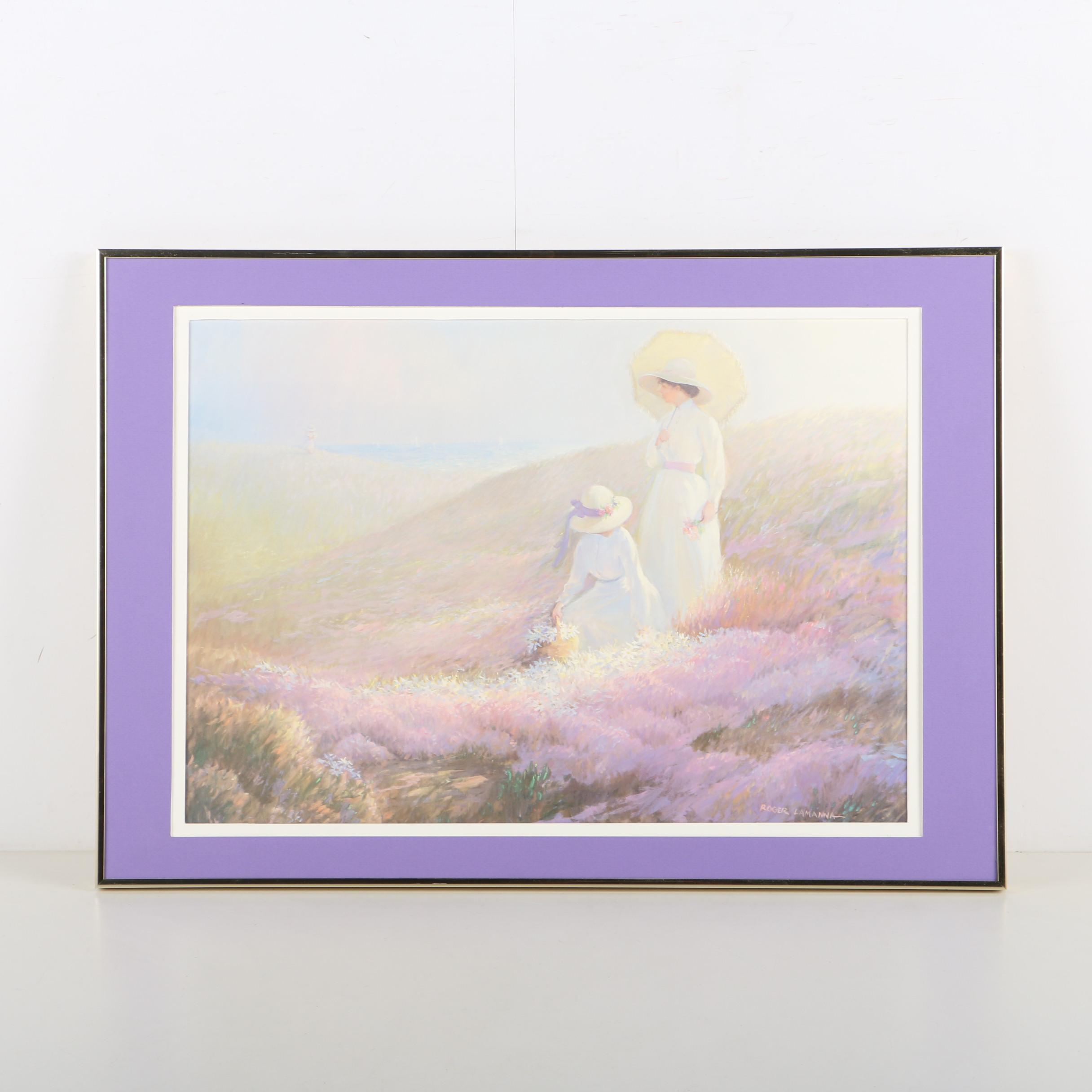 Offset Lithograph After Roger Lamanna Outdoor Scene