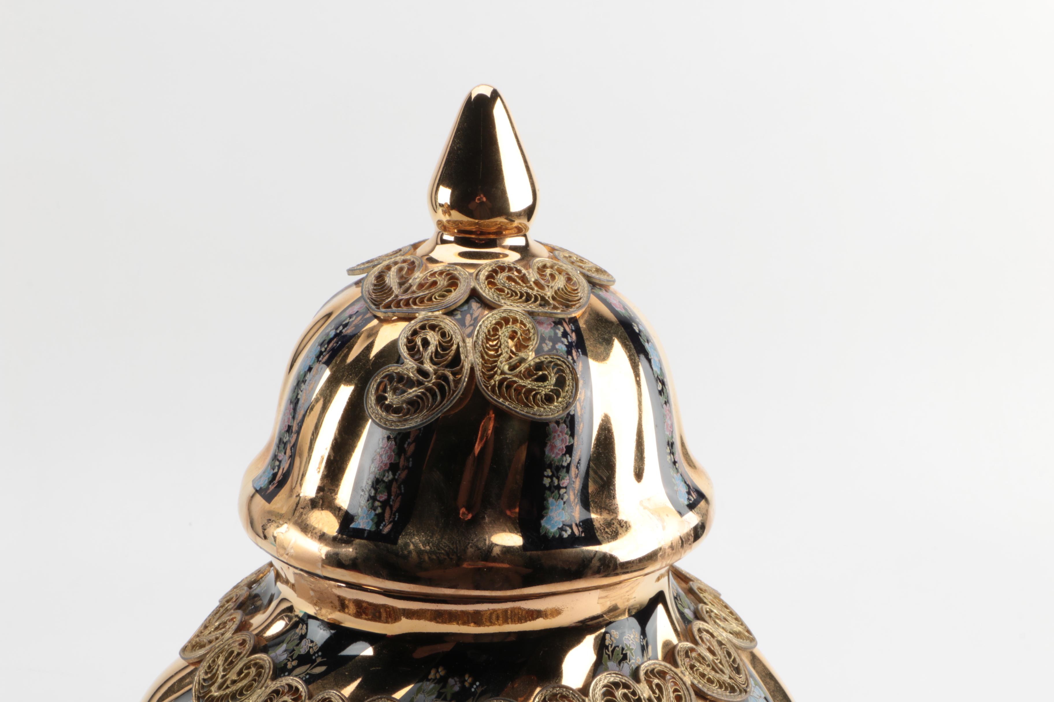 Vintage Hand-Painted Turkish Ceramic Urns