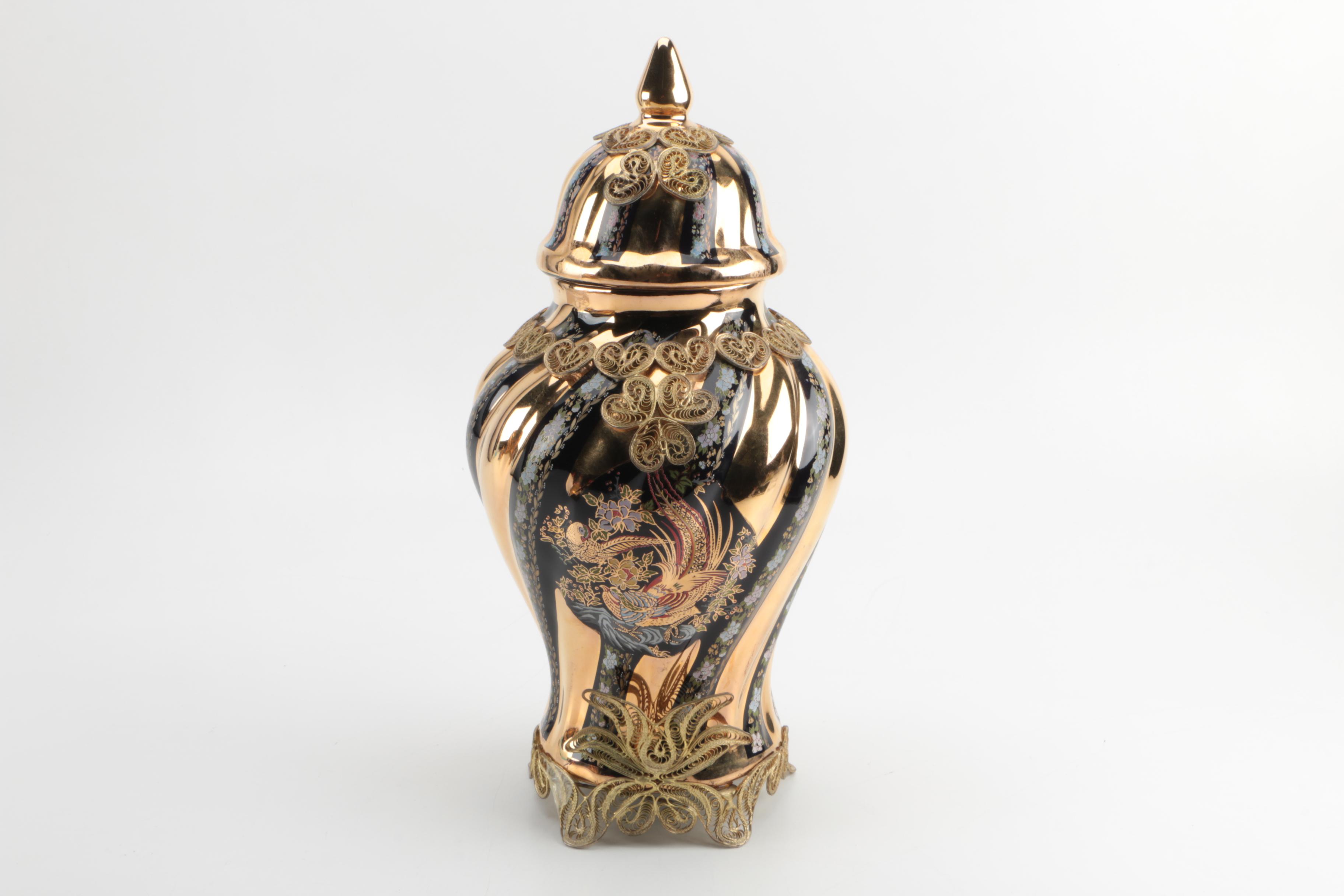 Vintage Hand-Painted Turkish Ceramic Urns