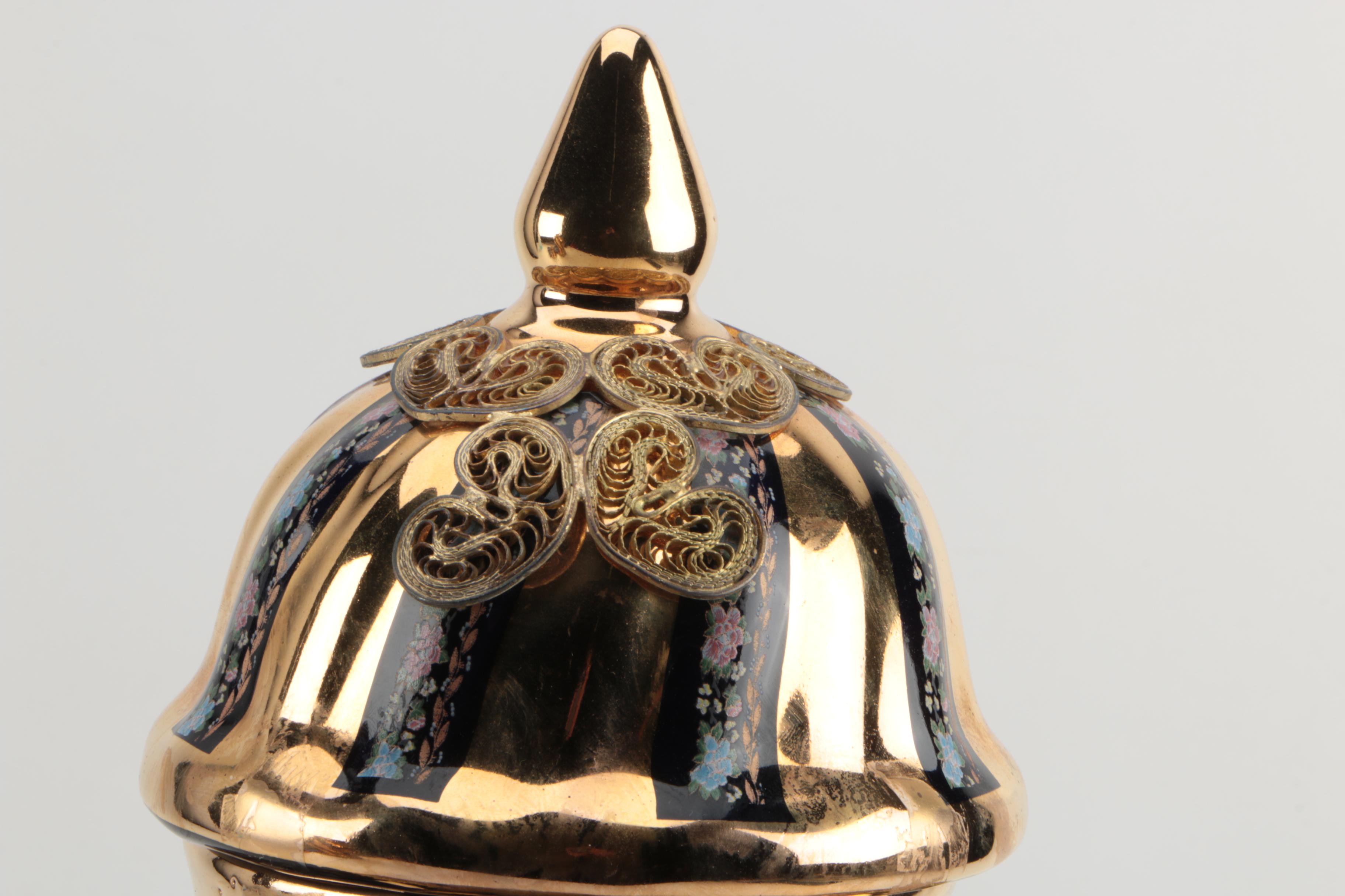 Vintage Hand-Painted Turkish Ceramic Urns