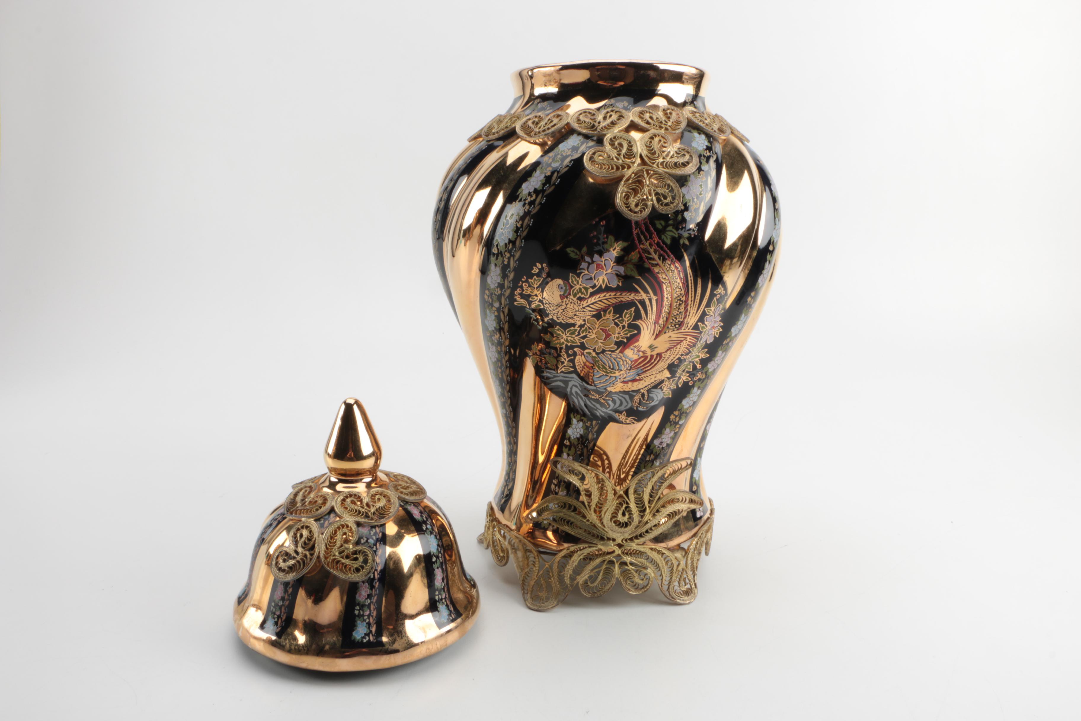 Vintage Hand-Painted Turkish Ceramic Urns