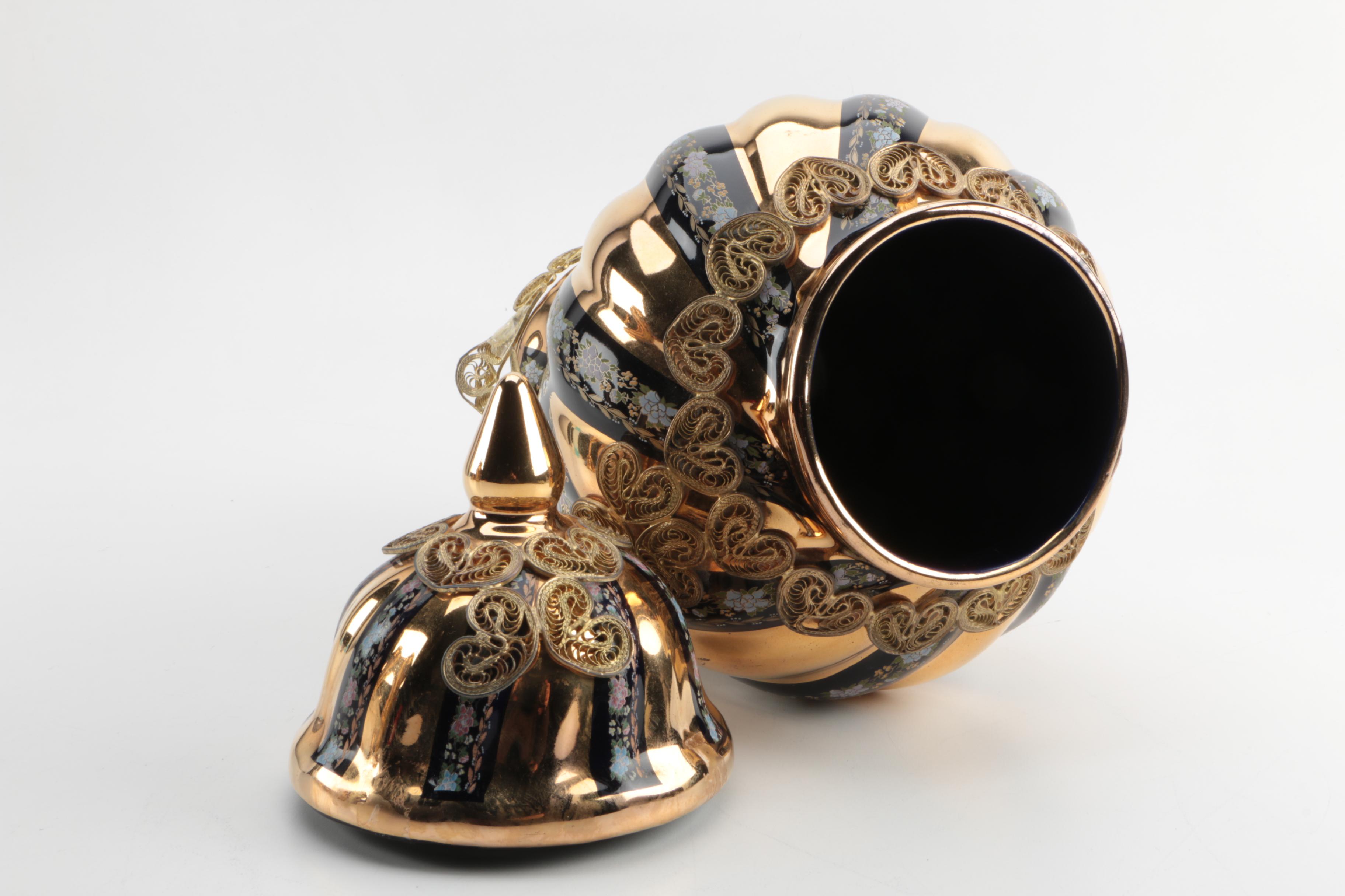 Vintage Hand-Painted Turkish Ceramic Urns