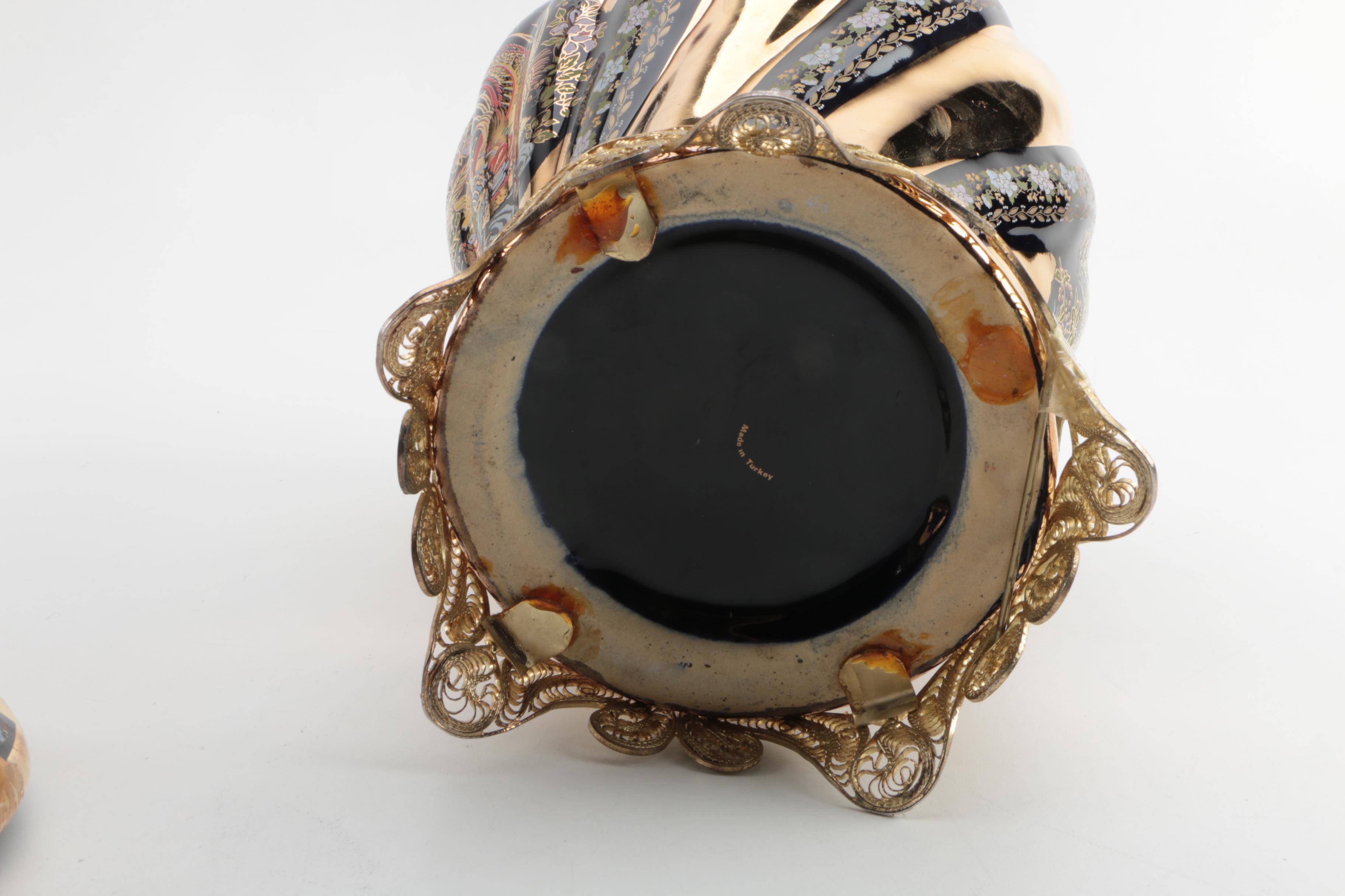 Vintage Hand-Painted Turkish Ceramic Urns