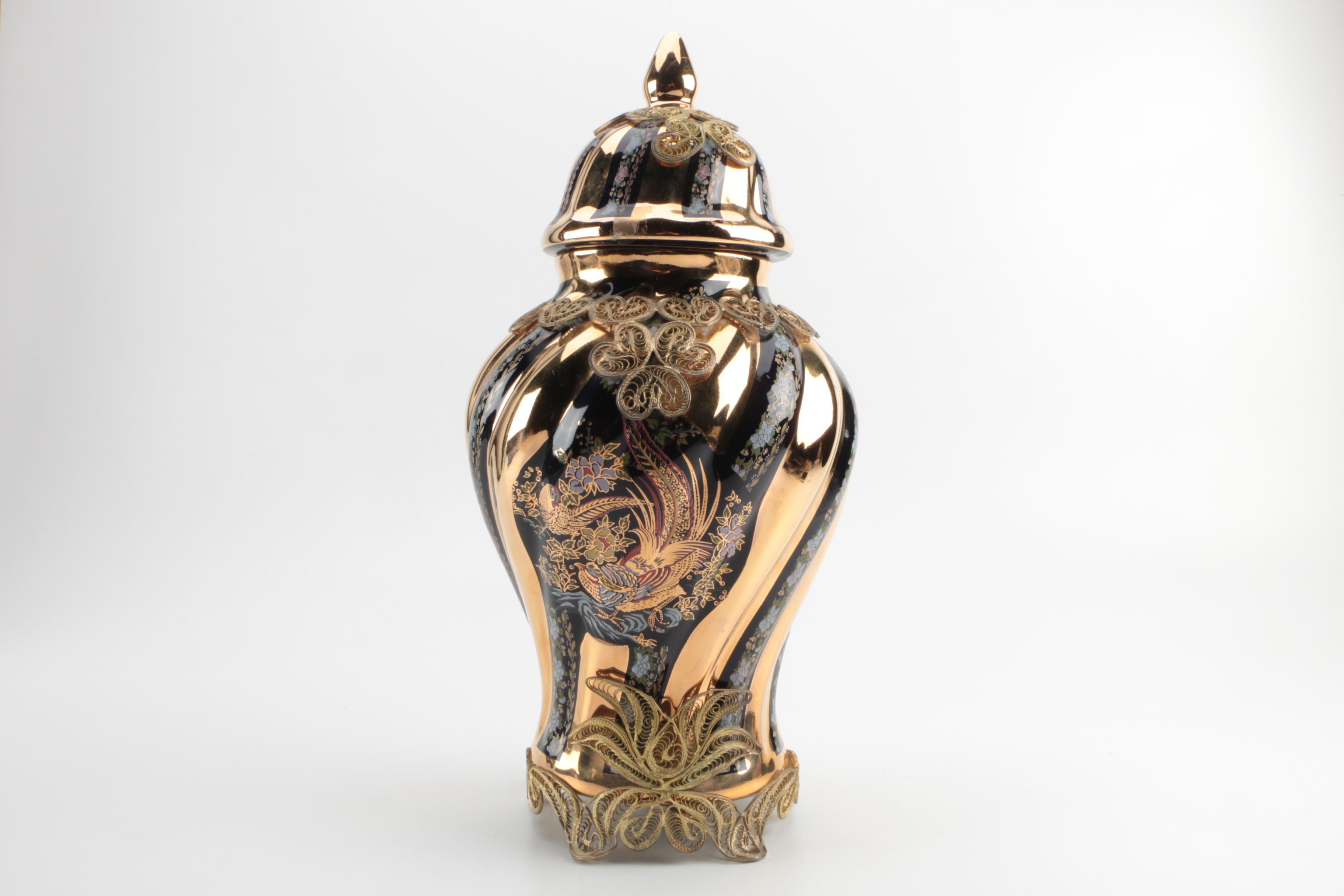 Vintage Hand-Painted Turkish Ceramic Urns