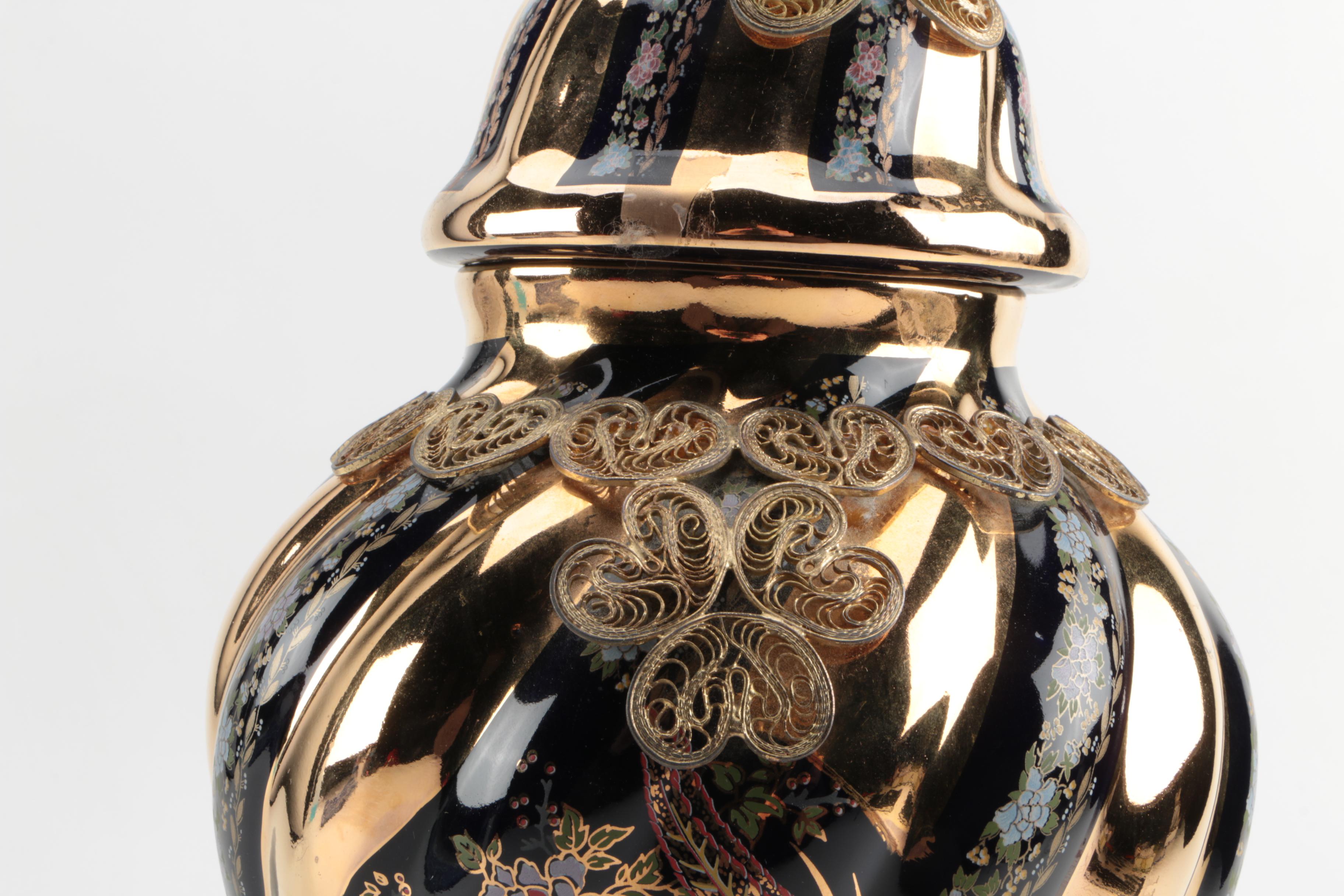 Vintage Hand-Painted Turkish Ceramic Urns