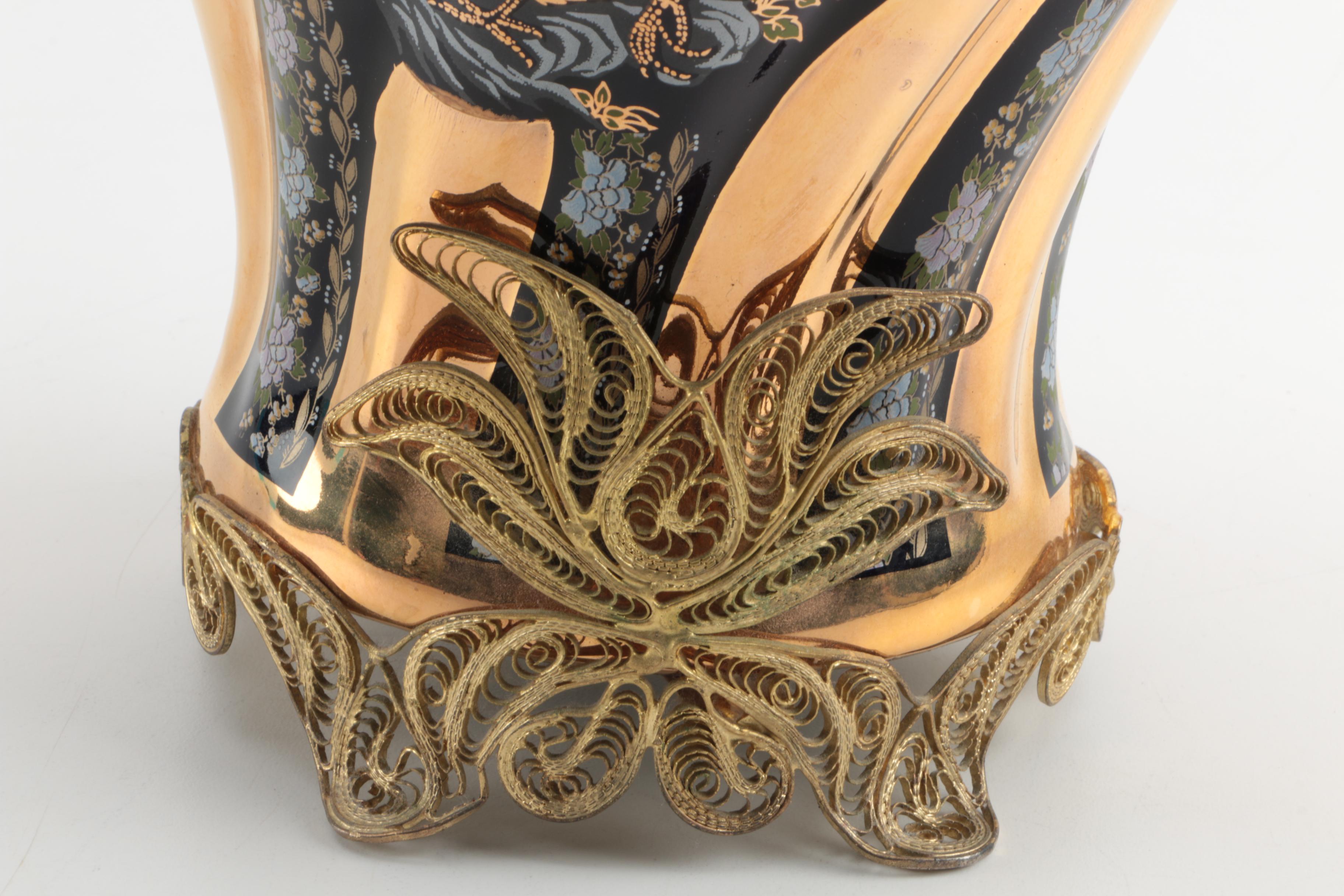 Vintage Hand-Painted Turkish Ceramic Urns