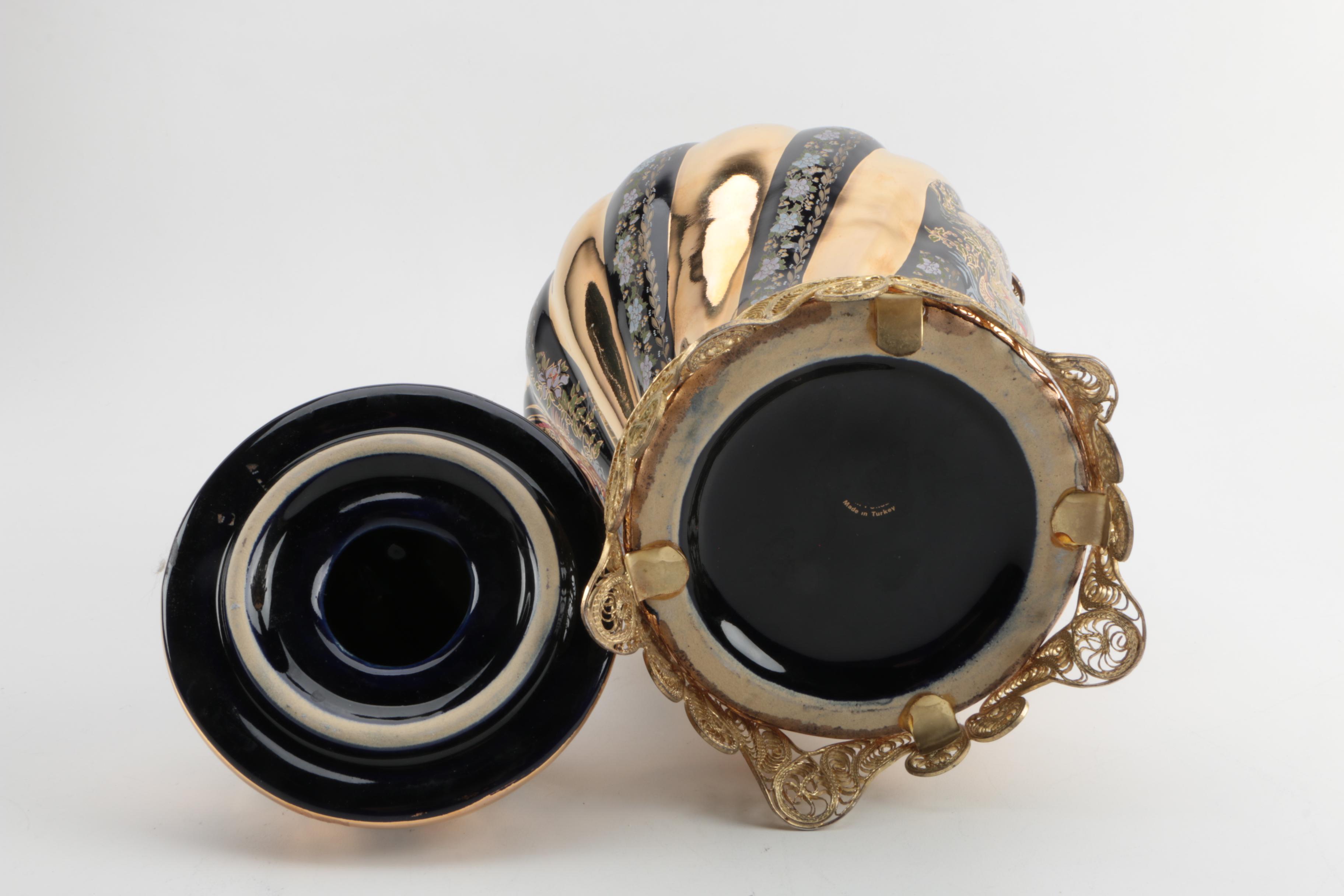 Vintage Hand-Painted Turkish Ceramic Urns