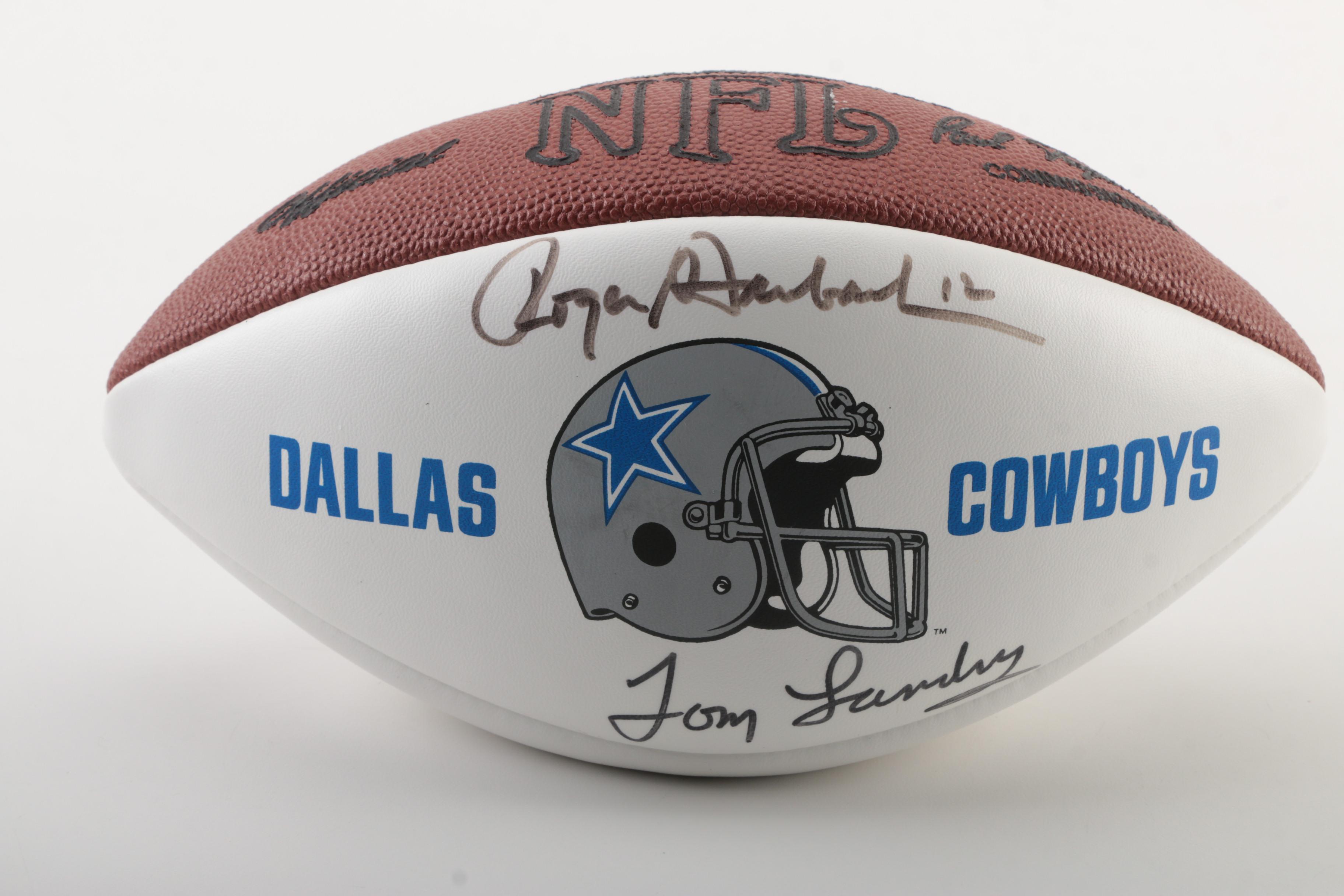 Roger Staubach and Tom Landry Autographed Football