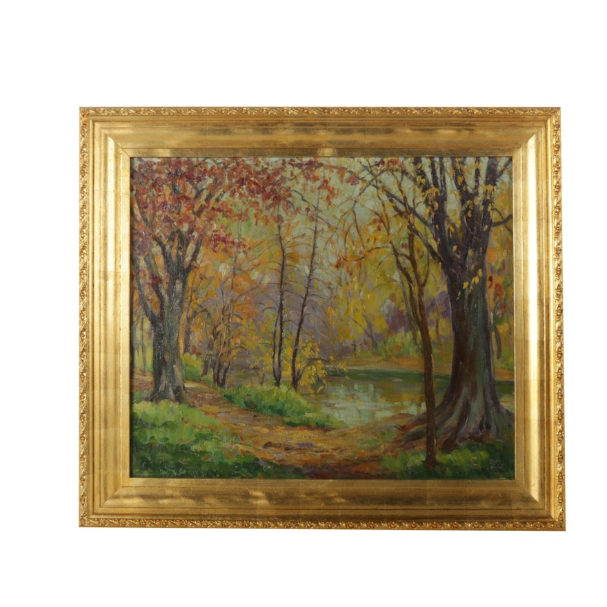 Helen Hudson Below Oil Painting on Canvas Wooded Landscape