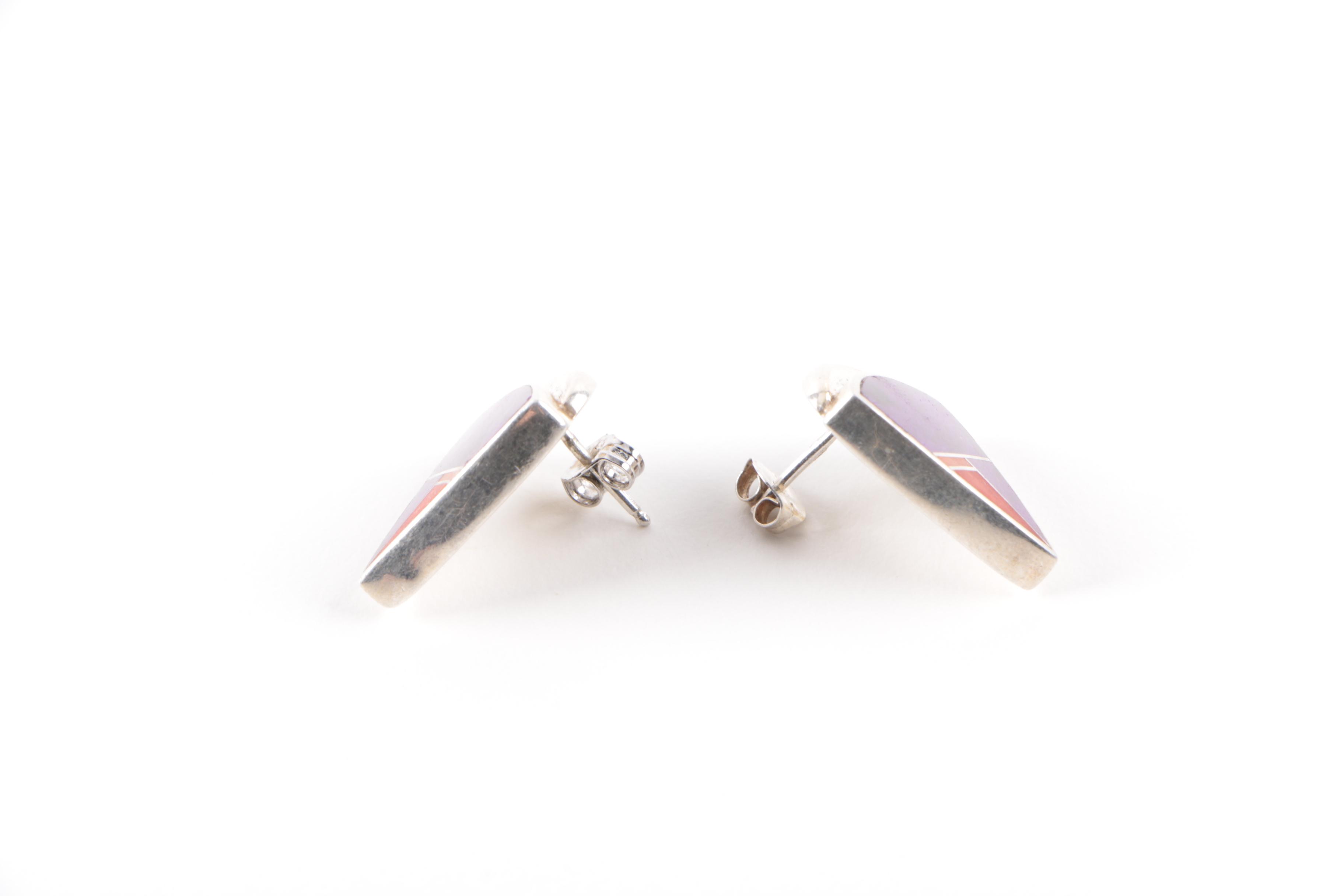 Ray Tracey Sterling Silver Spiny Oyser Shell and Sugilite Earrings