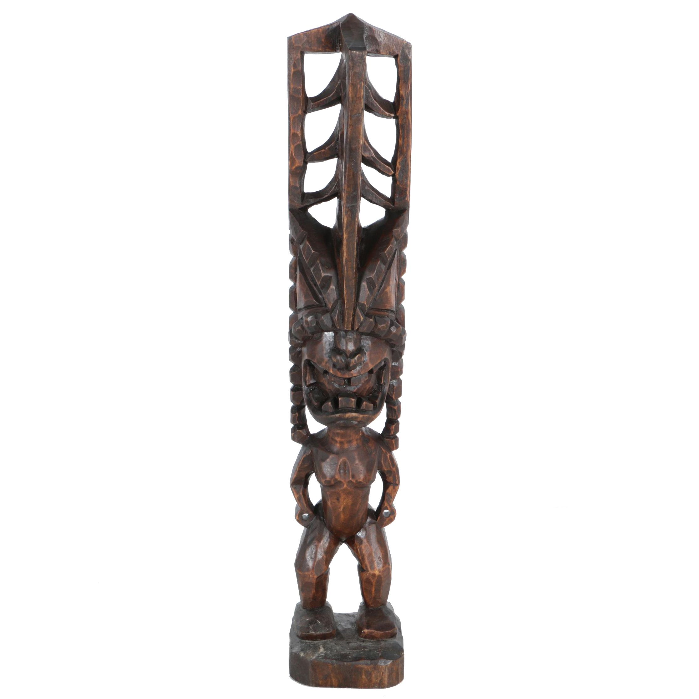 Hawaiian Style Carved Wood Lono Sculpture