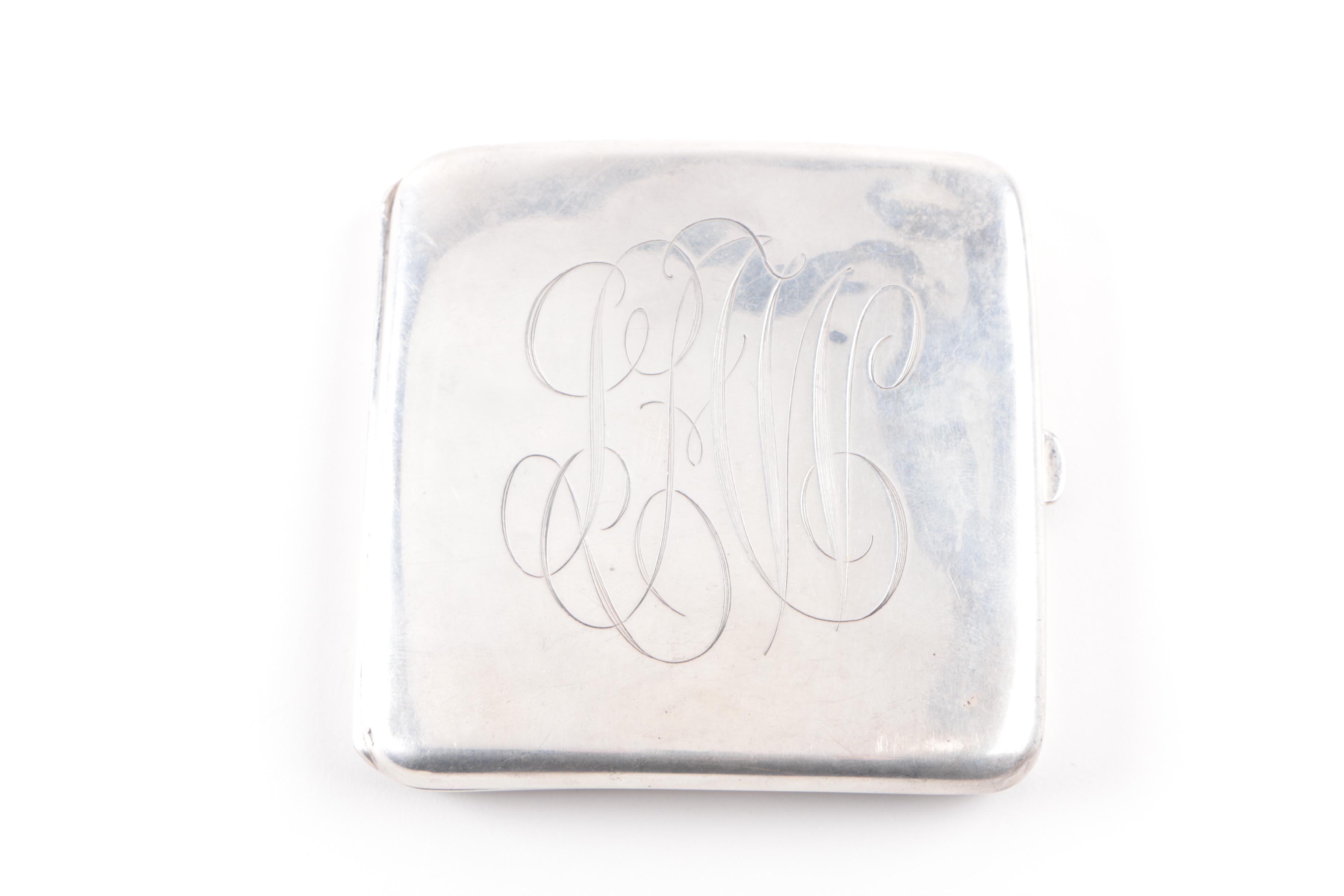 Battin & Co. Sterling Silver Cigarette Case and Antique Shiebler Match Safe