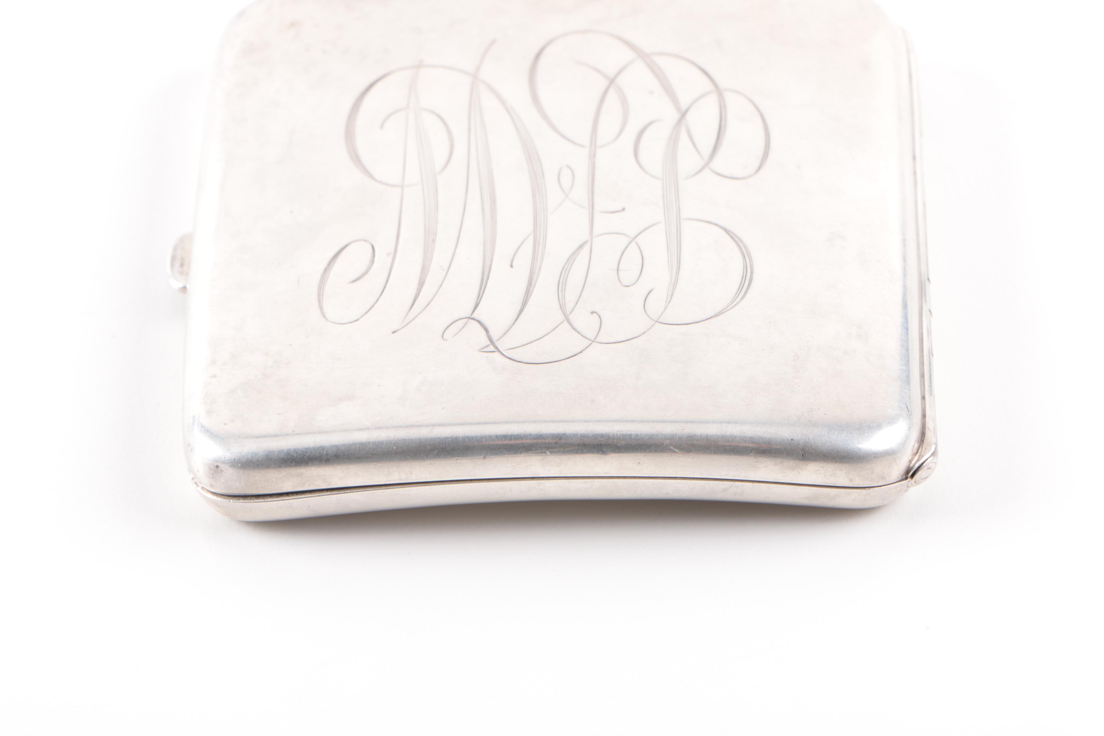 Battin & Co. Sterling Silver Cigarette Case and Antique Shiebler Match Safe