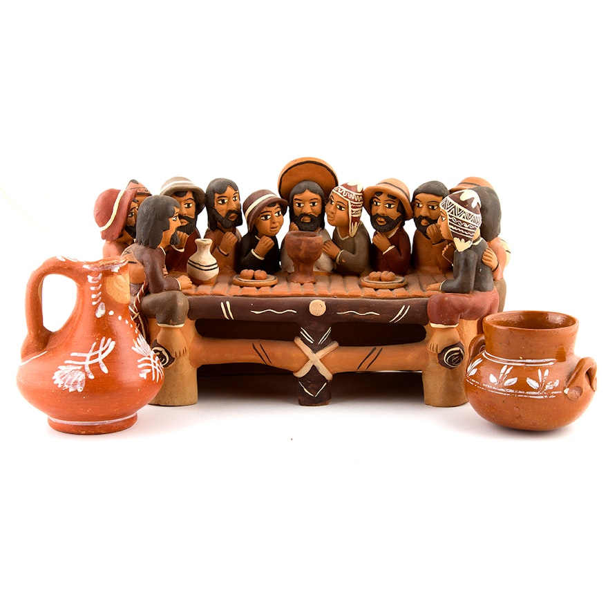 Peruvian Pottery Including Folk Art Style "Last Supper"