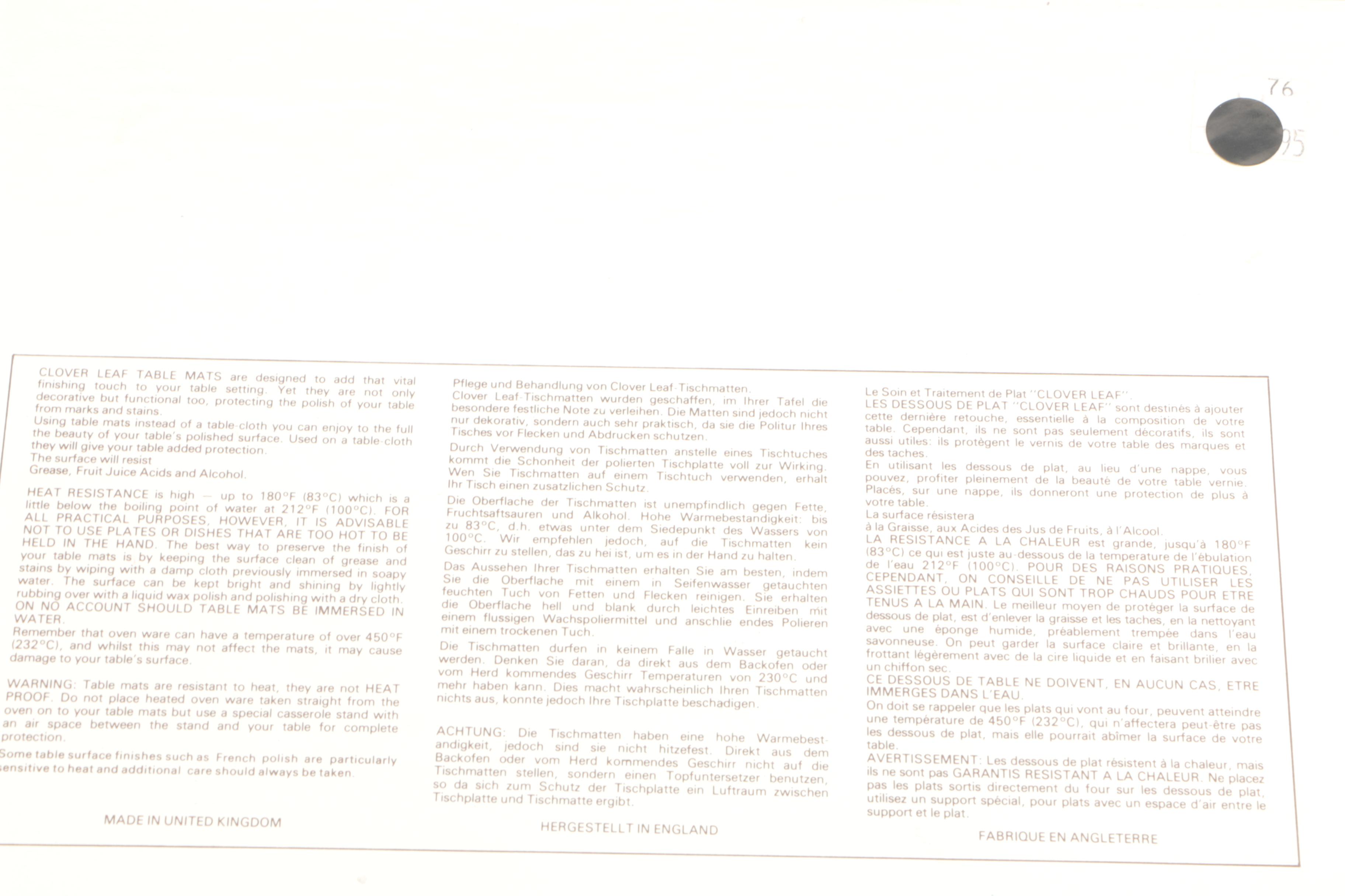 Vintage Clover Leaf "Ickworth" Placemats