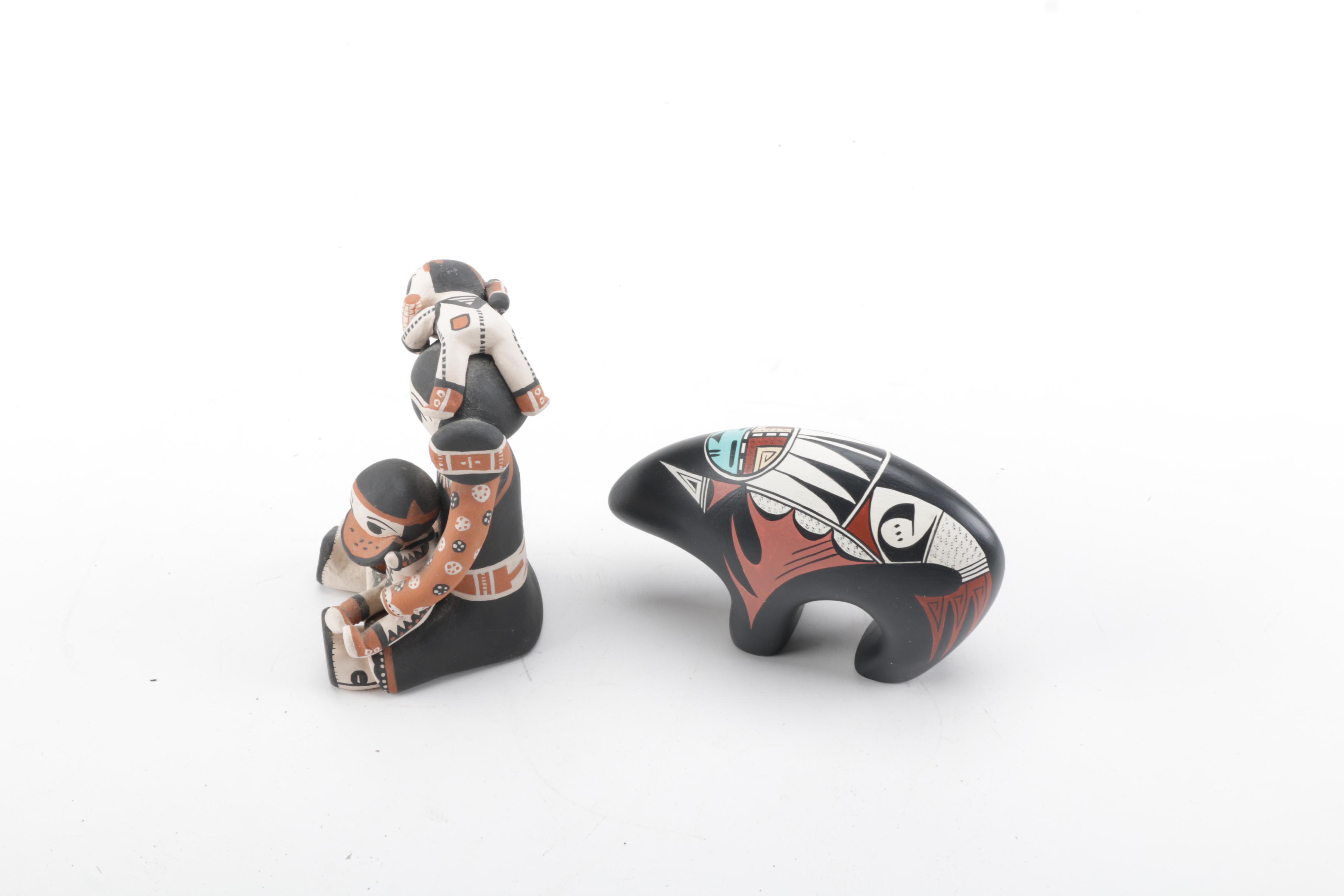 Cochiti Pueblo Storyteller Doll and Hopi Tewa Fetish Bear