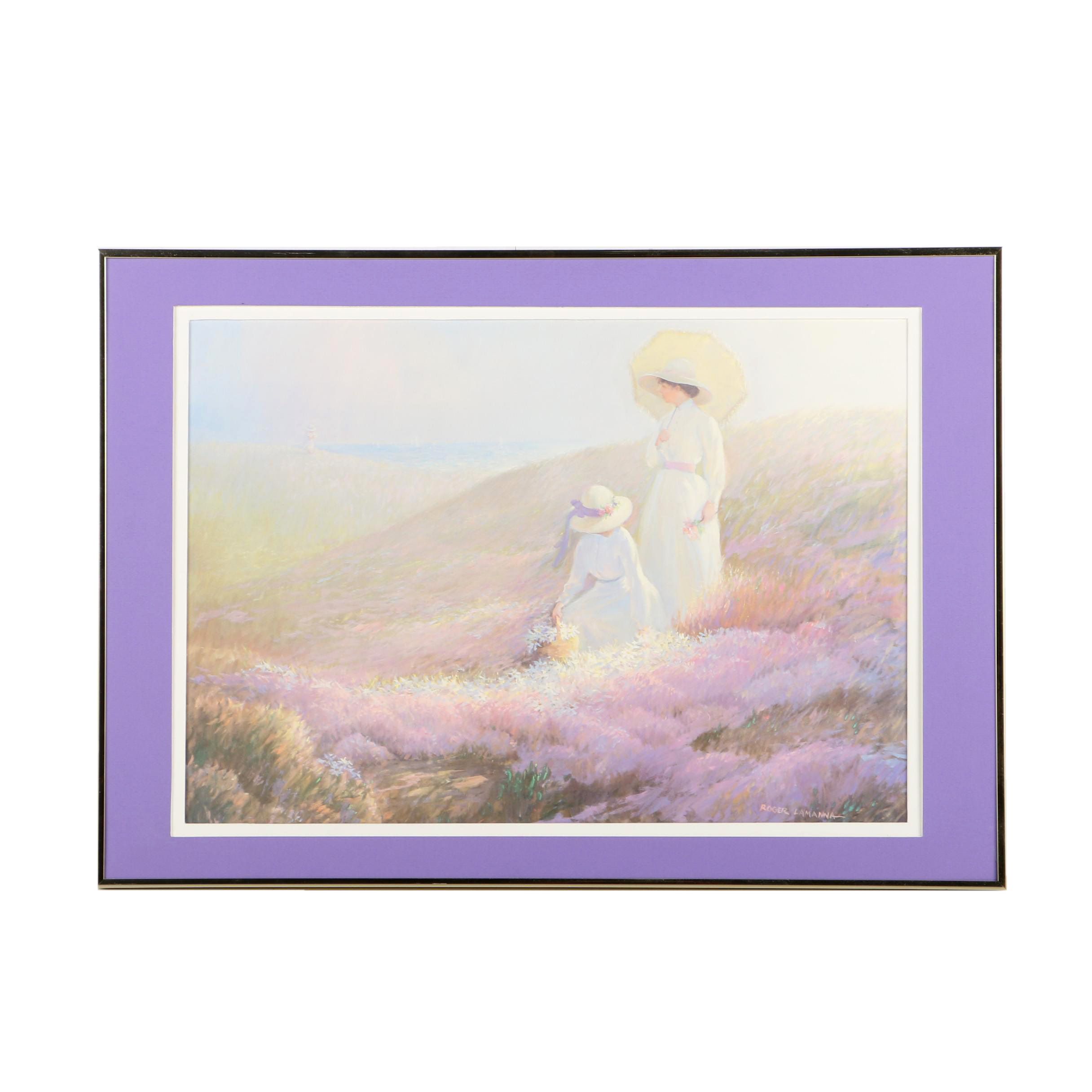 Offset Lithograph After Roger Lamanna Outdoor Scene