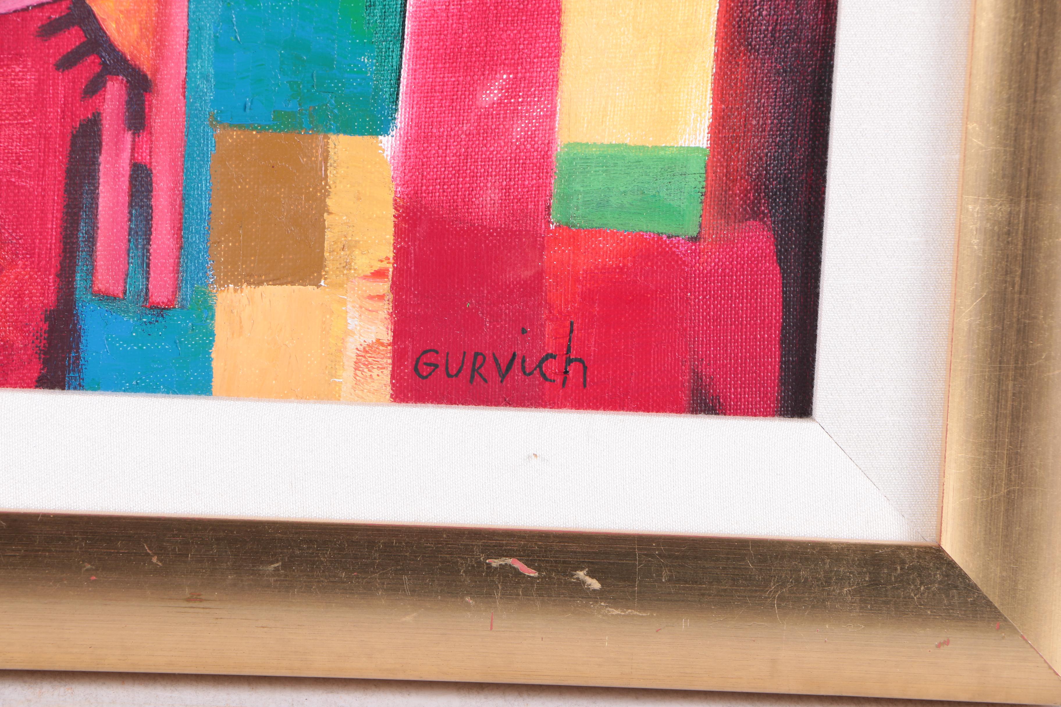 Rafael Gurvich Oil Painting on Canvas Panel "Cow Quiz"