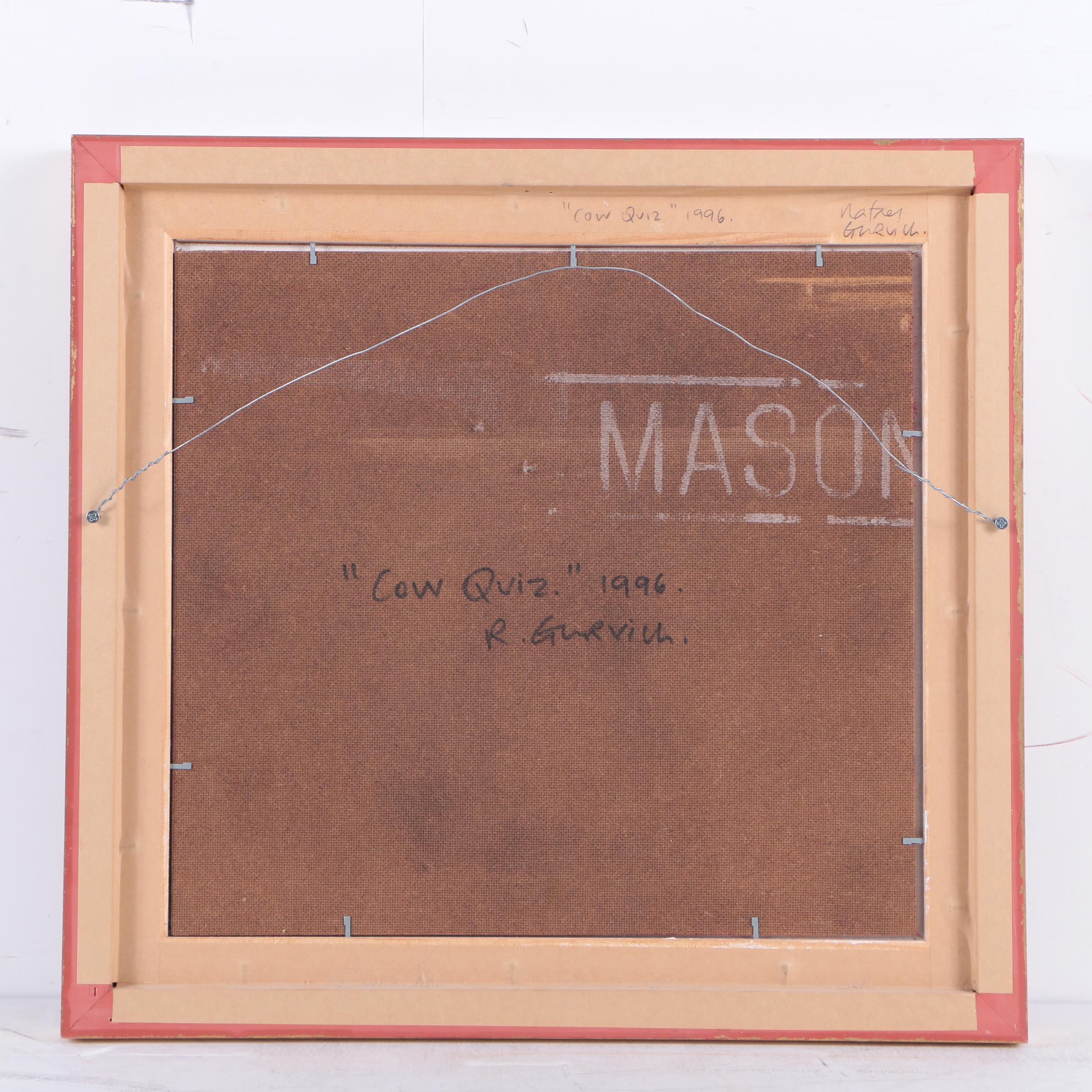 Rafael Gurvich Oil Painting on Canvas Panel "Cow Quiz"