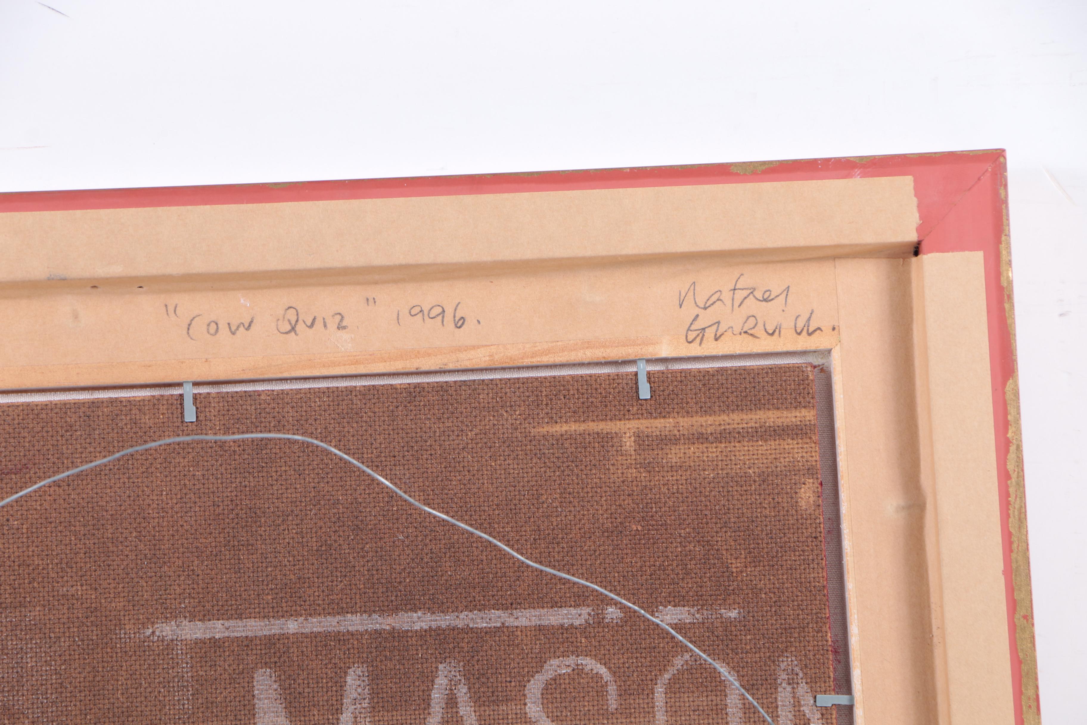 Rafael Gurvich Oil Painting on Canvas Panel "Cow Quiz"