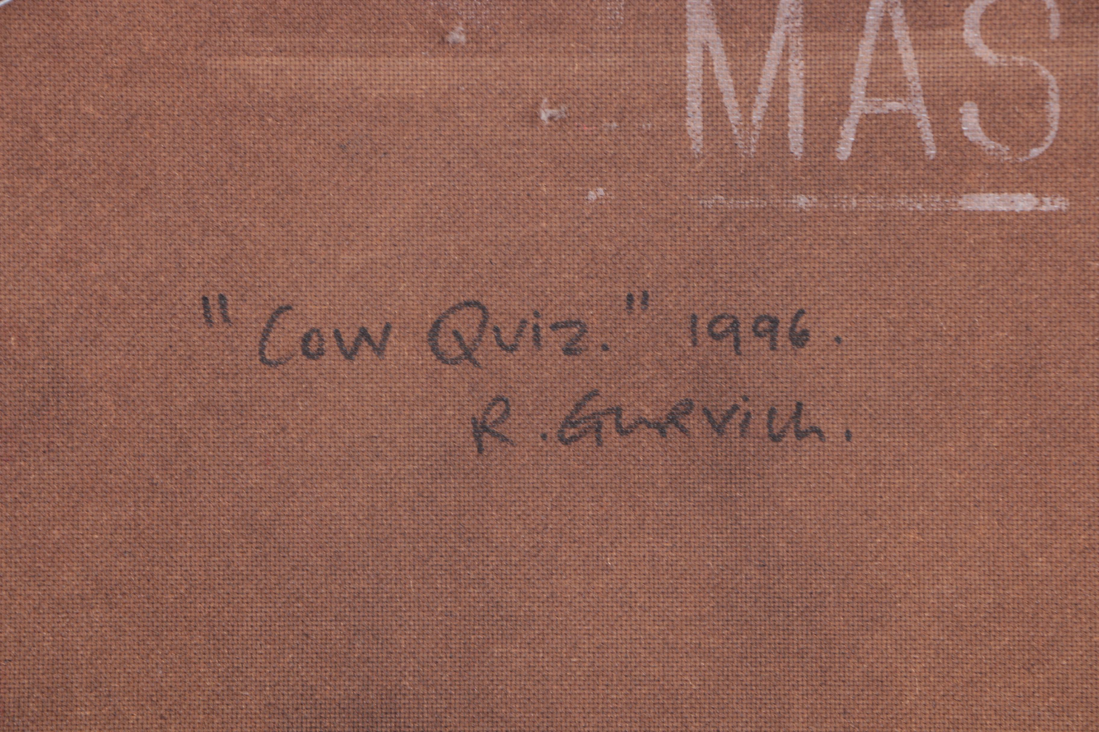 Rafael Gurvich Oil Painting on Canvas Panel "Cow Quiz"