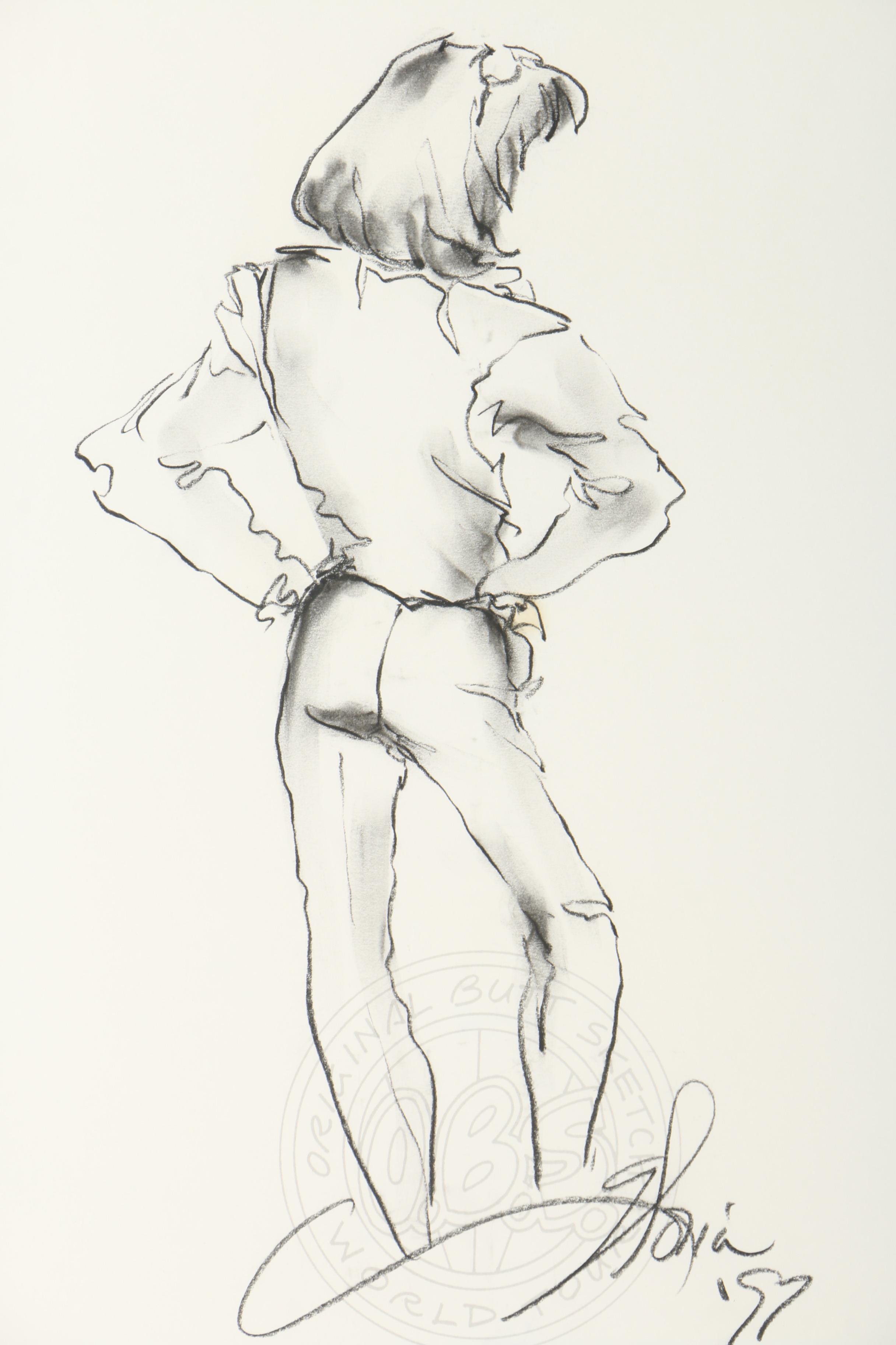 Attributed to Krandel Lee Newton Charcoal Drawing "Butt Sketch World Tour"