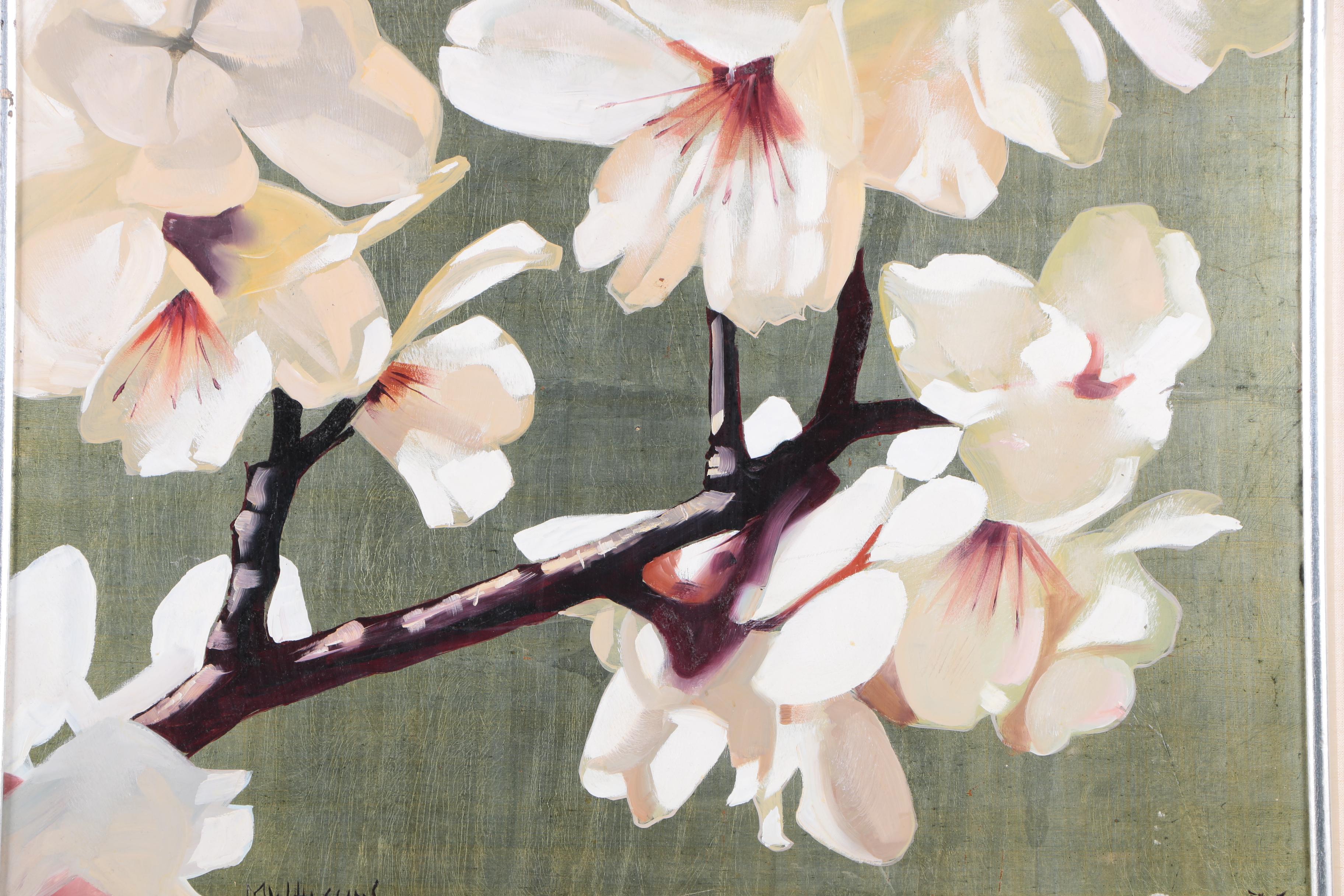 M.W. Huggins Oil Painting of a Flowering Branch "White Blossoms"