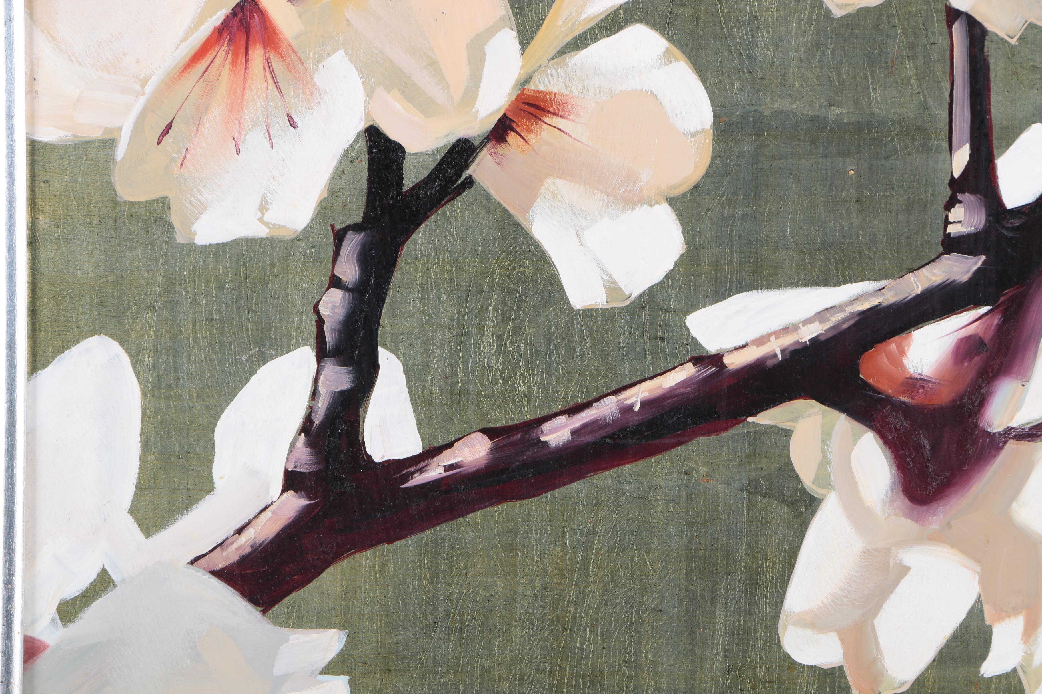M.W. Huggins Oil Painting of a Flowering Branch "White Blossoms"