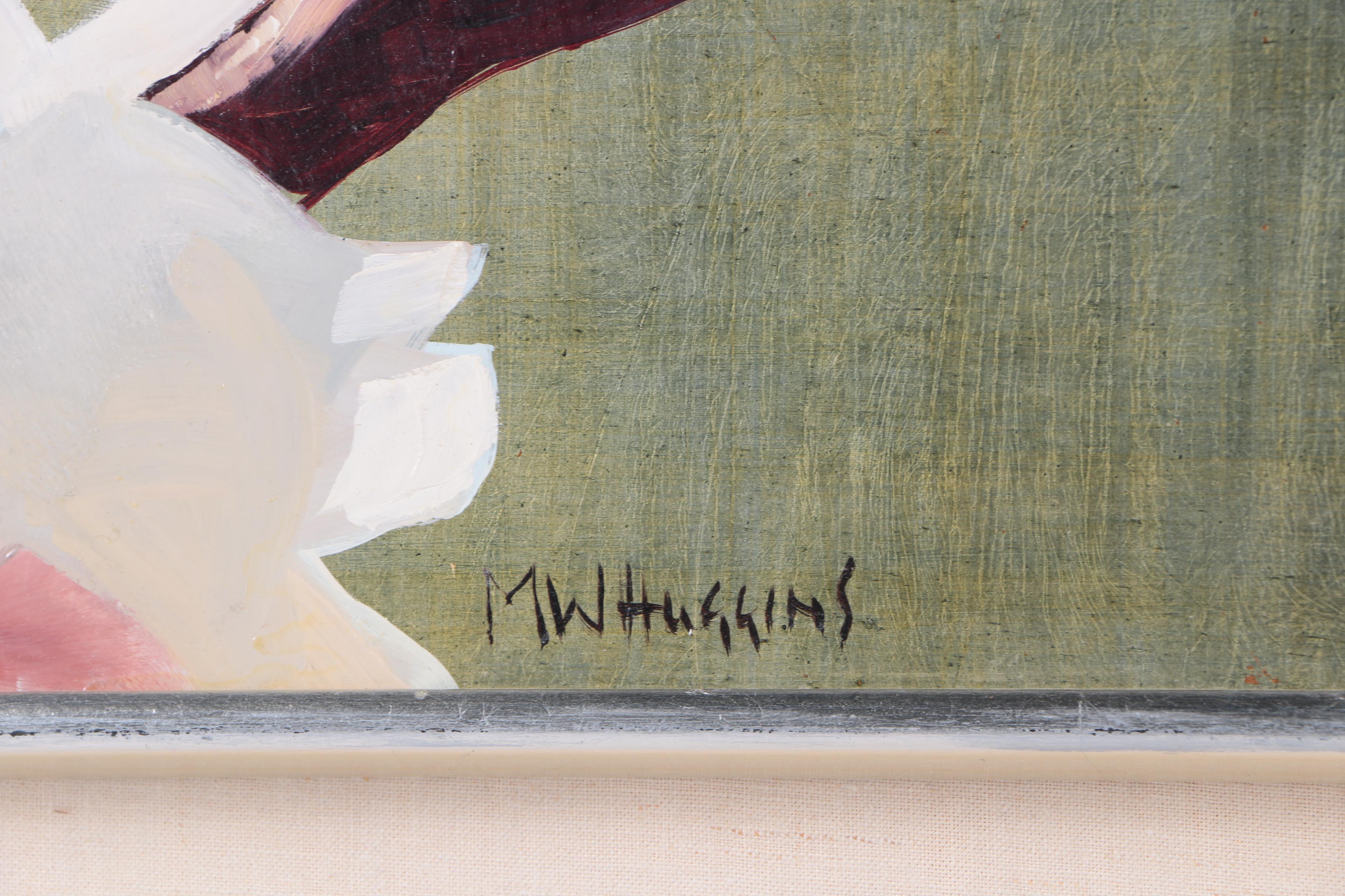 M.W. Huggins Oil Painting of a Flowering Branch "White Blossoms"