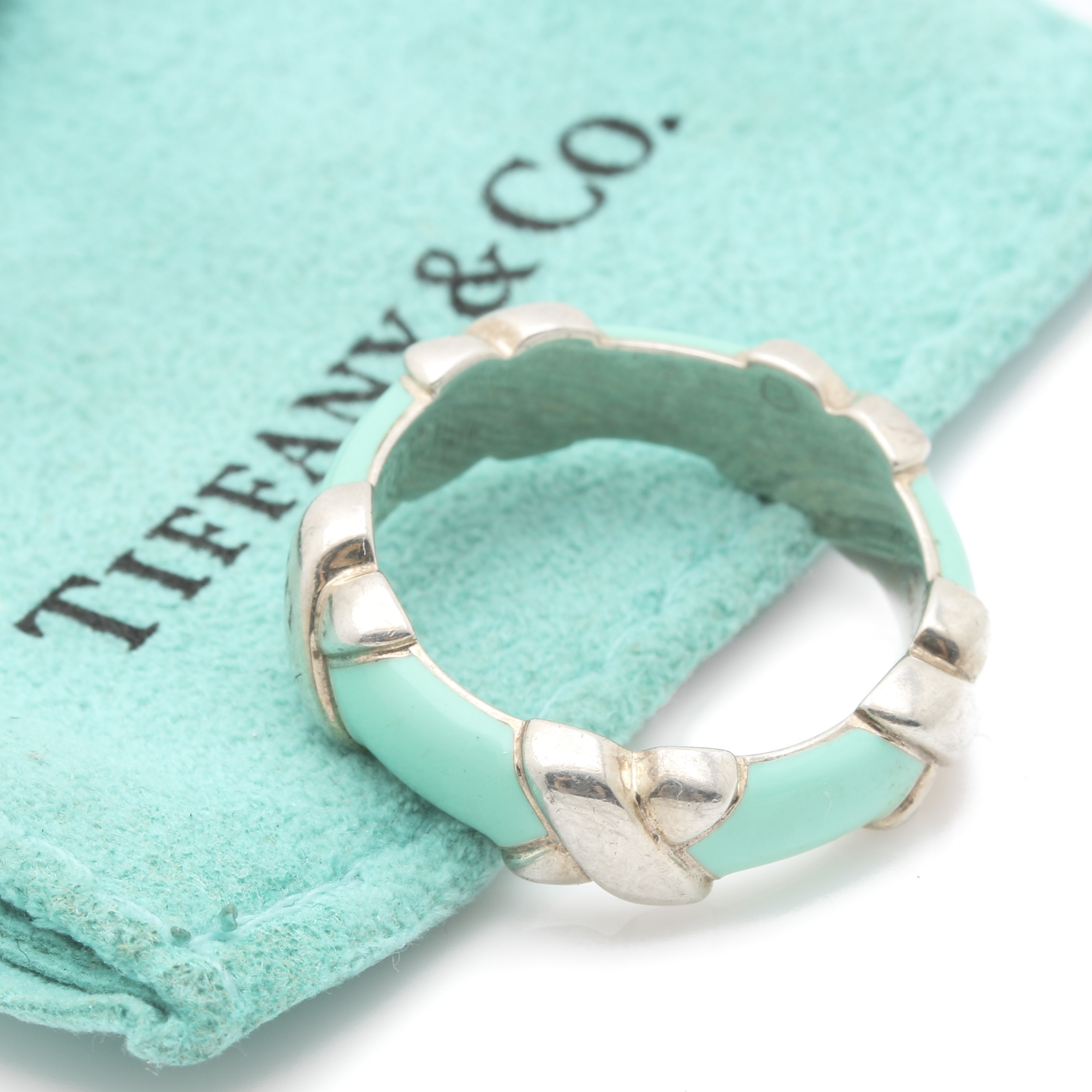 Tiffany & Co. Sterling Silver and Enamel 'X' Ring