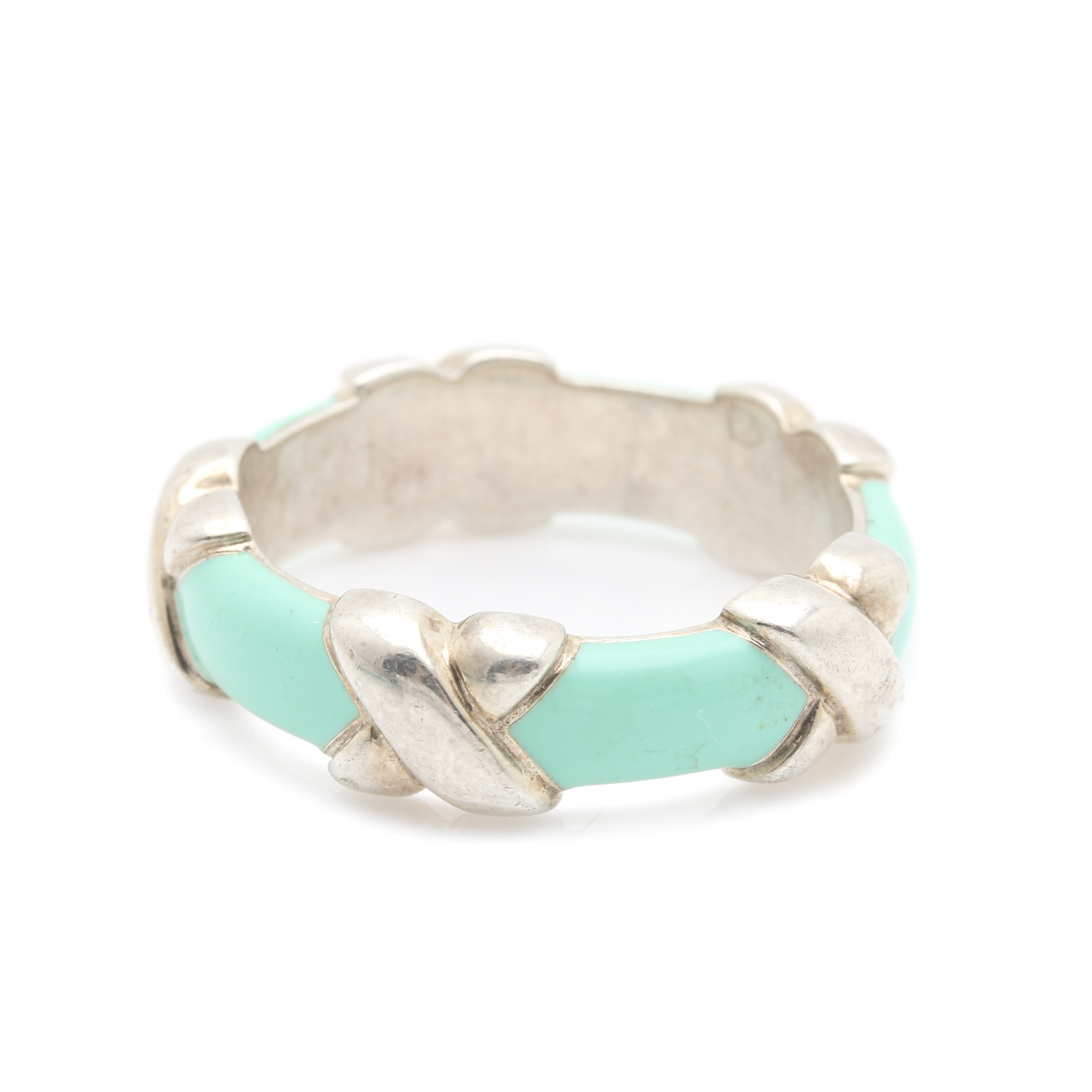 Tiffany & Co. Sterling Silver and Enamel 'X' Ring
