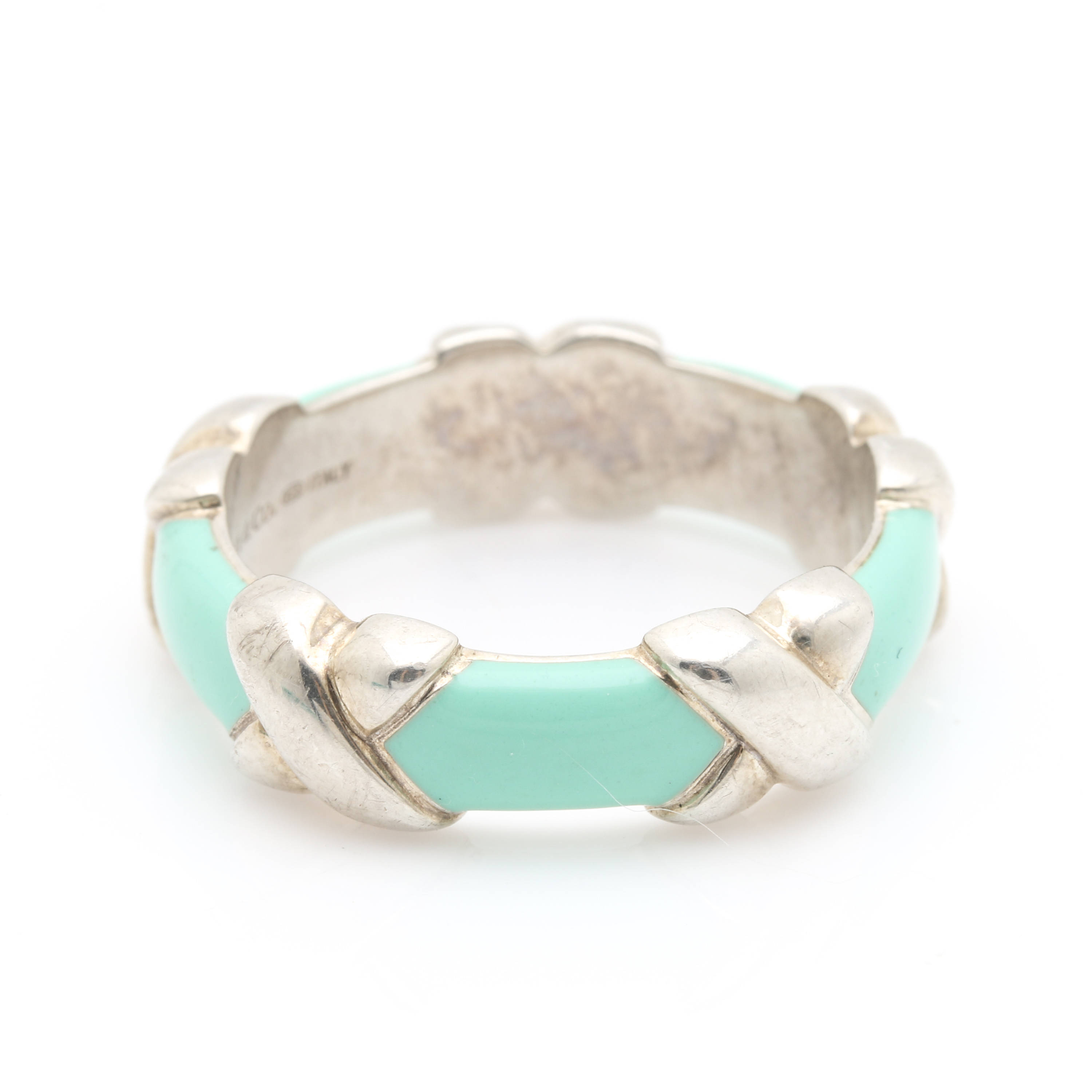 Tiffany & Co. Sterling Silver and Enamel 'X' Ring