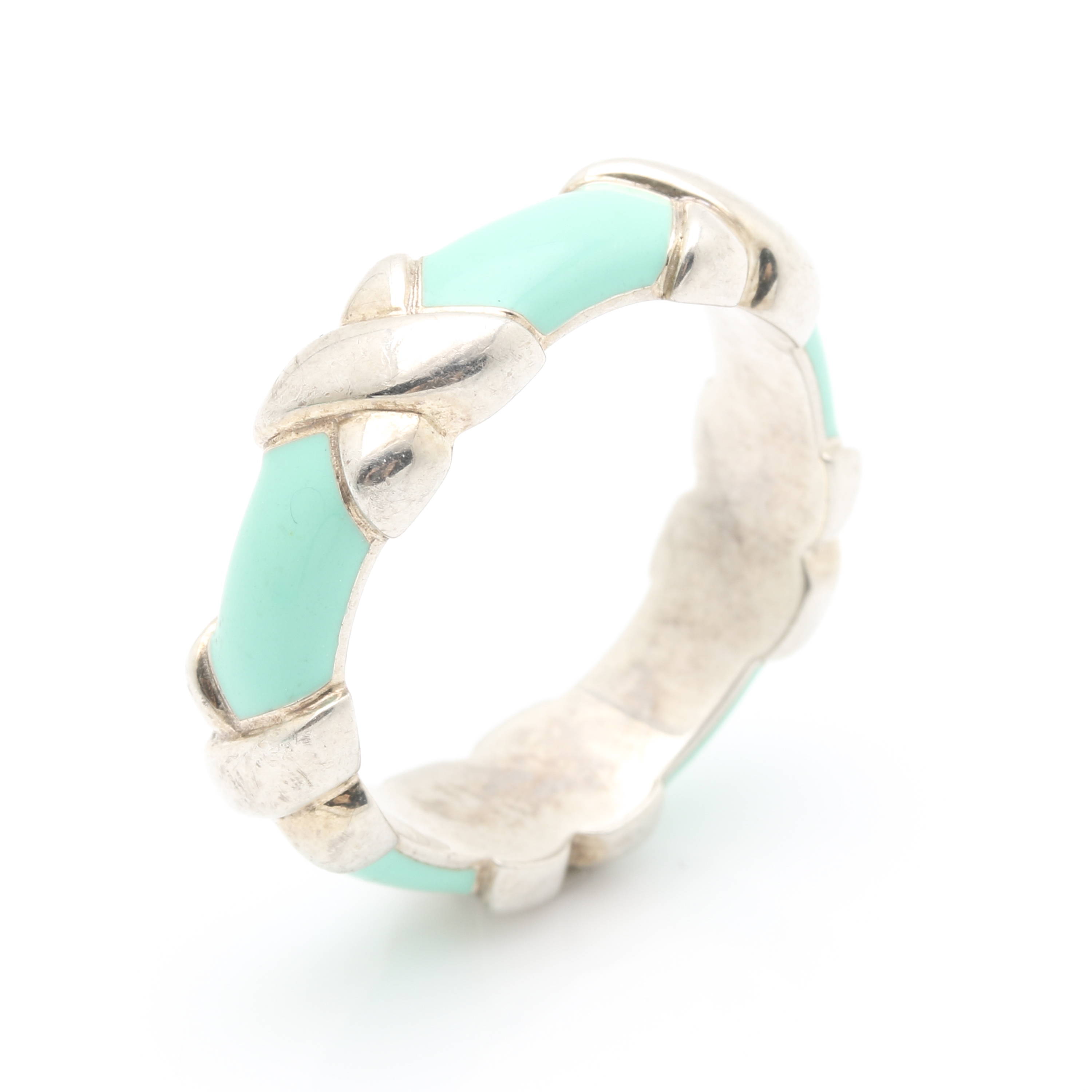 Tiffany & Co. Sterling Silver and Enamel 'X' Ring