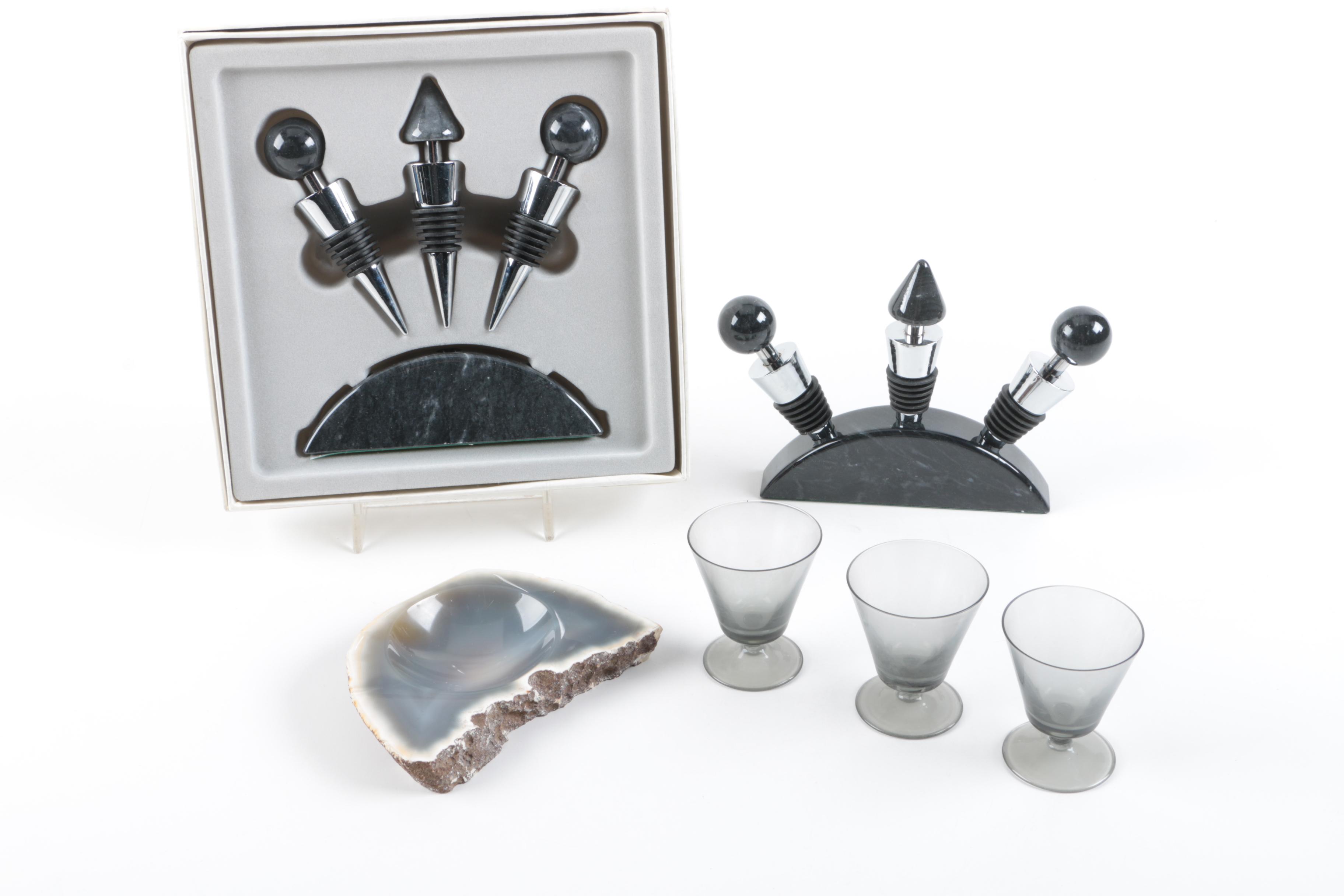 Bottle Stoppers, Glassware, and Stone Ash Receiver