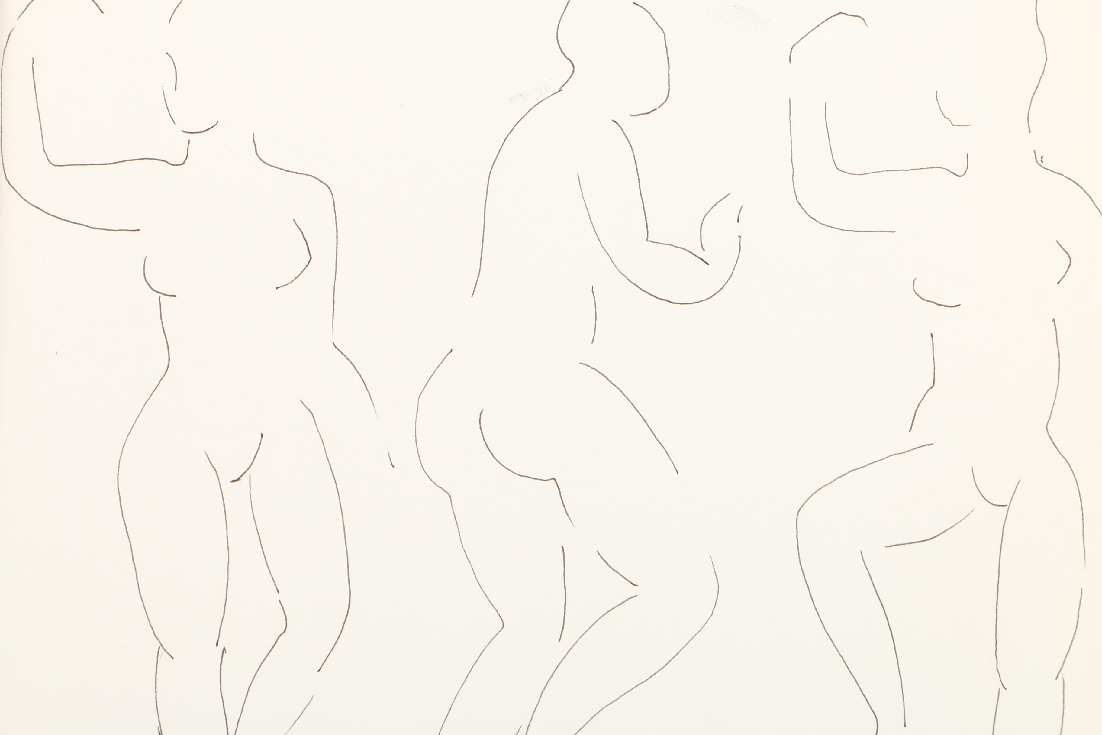 Phillip Callahan Contour Ink Drawing on Paper of Figure Studies