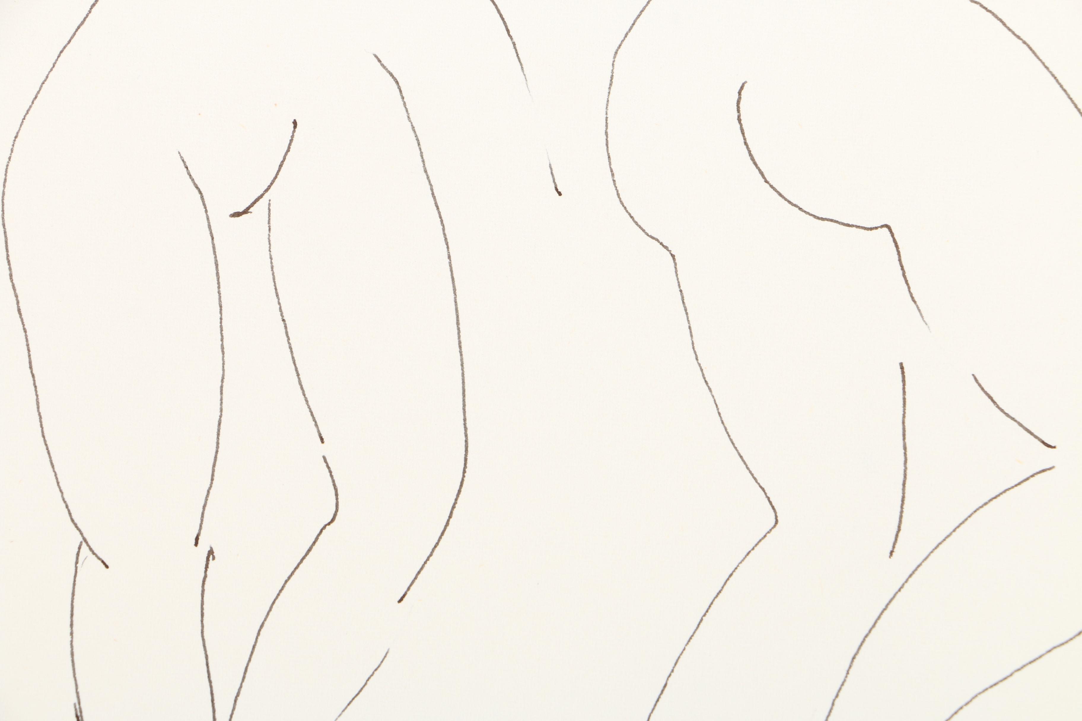 Phillip Callahan Contour Ink Drawing on Paper of Figure Studies