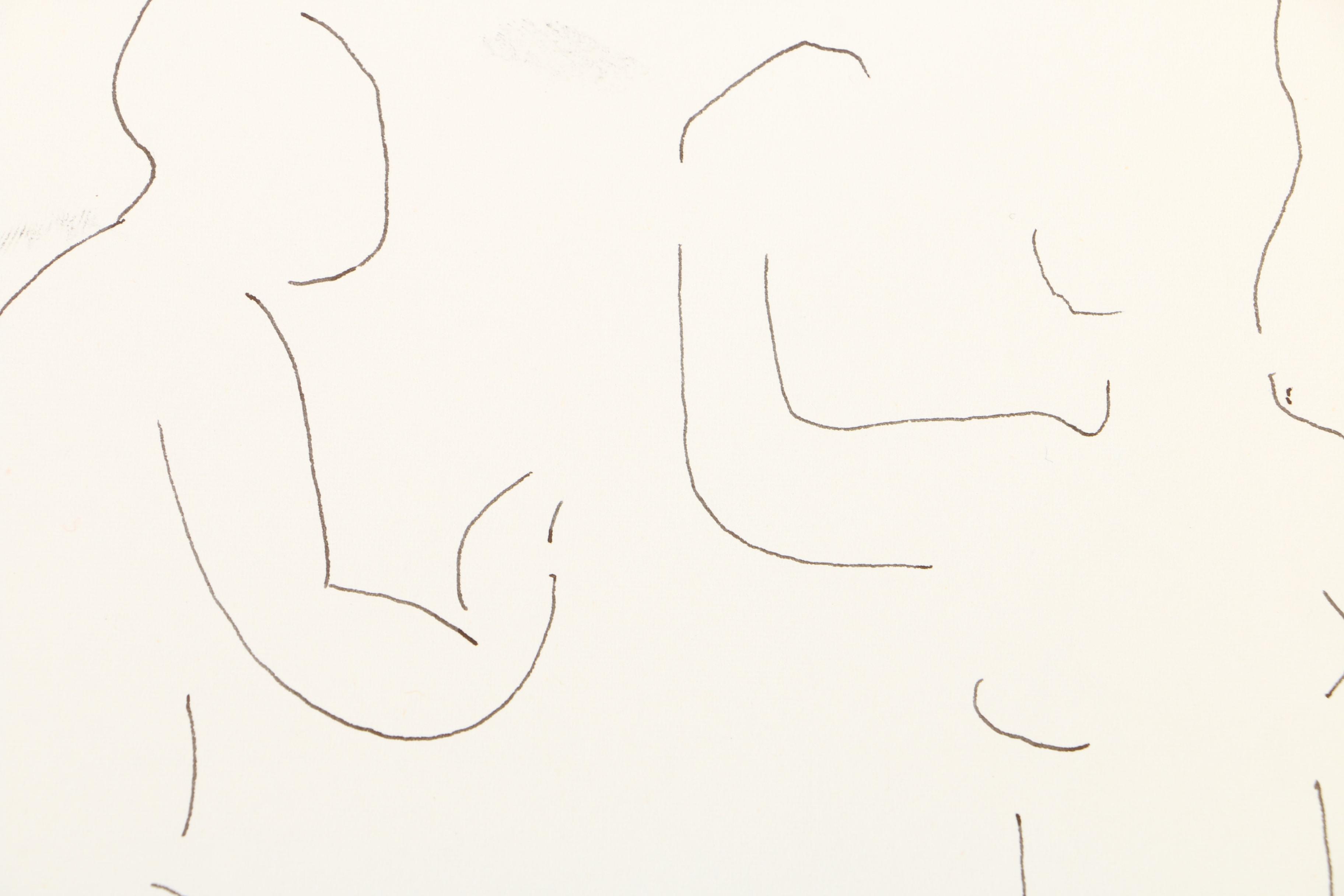 Phillip Callahan Contour Ink Drawing on Paper of Figure Studies
