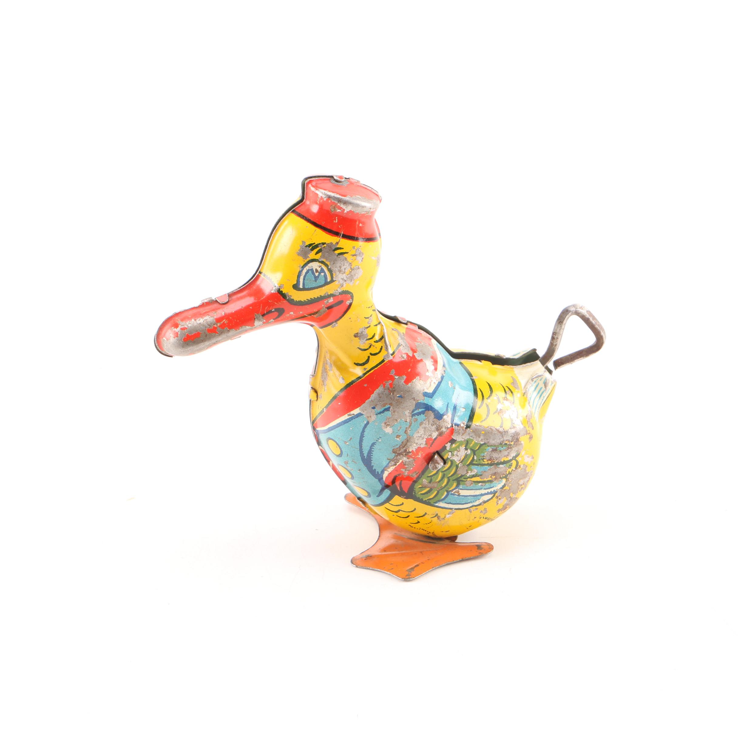 Vintage J. Chein Metal Duck Wind-Up Toy