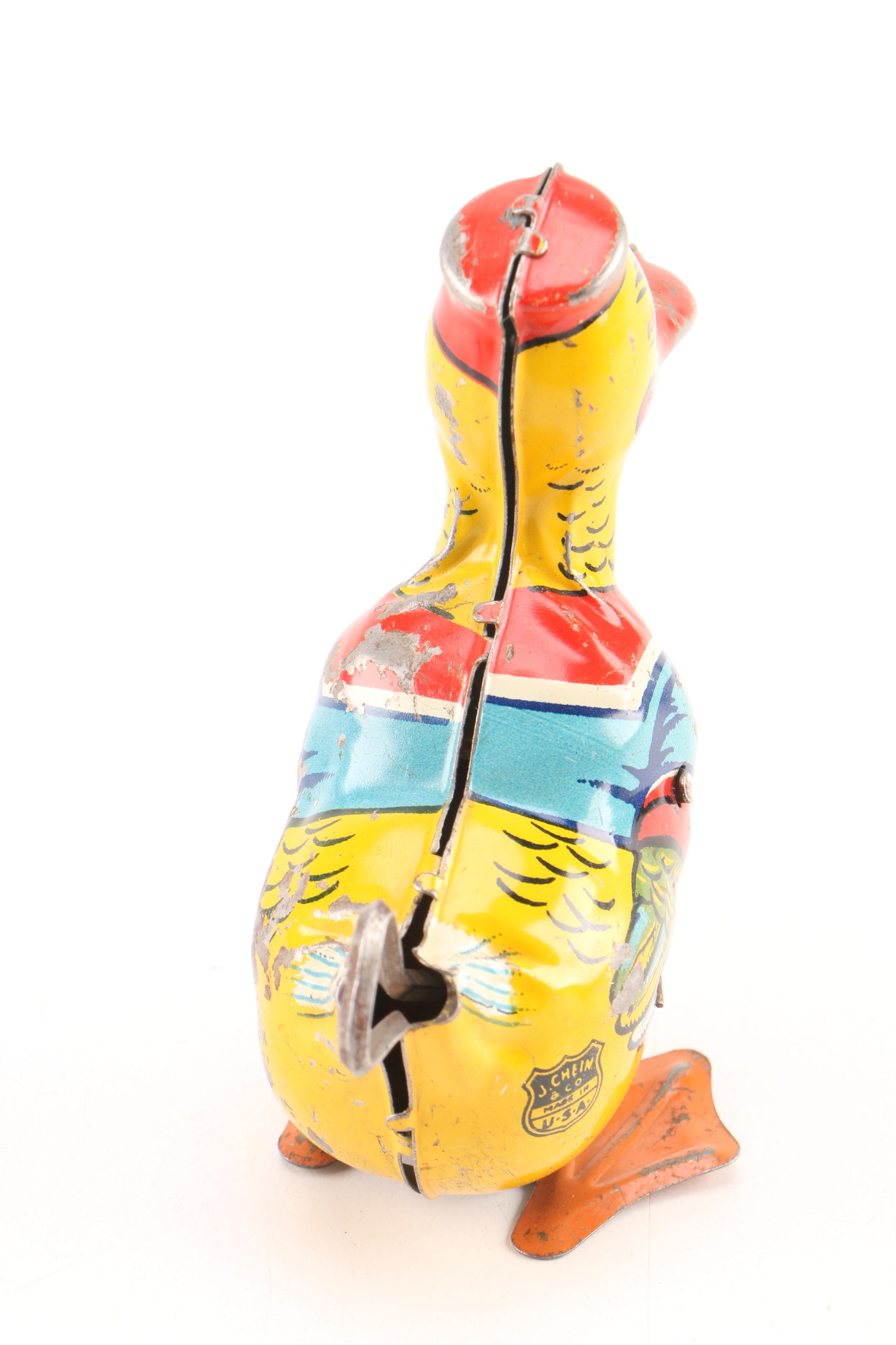 Vintage J. Chein Metal Duck Wind-Up Toy