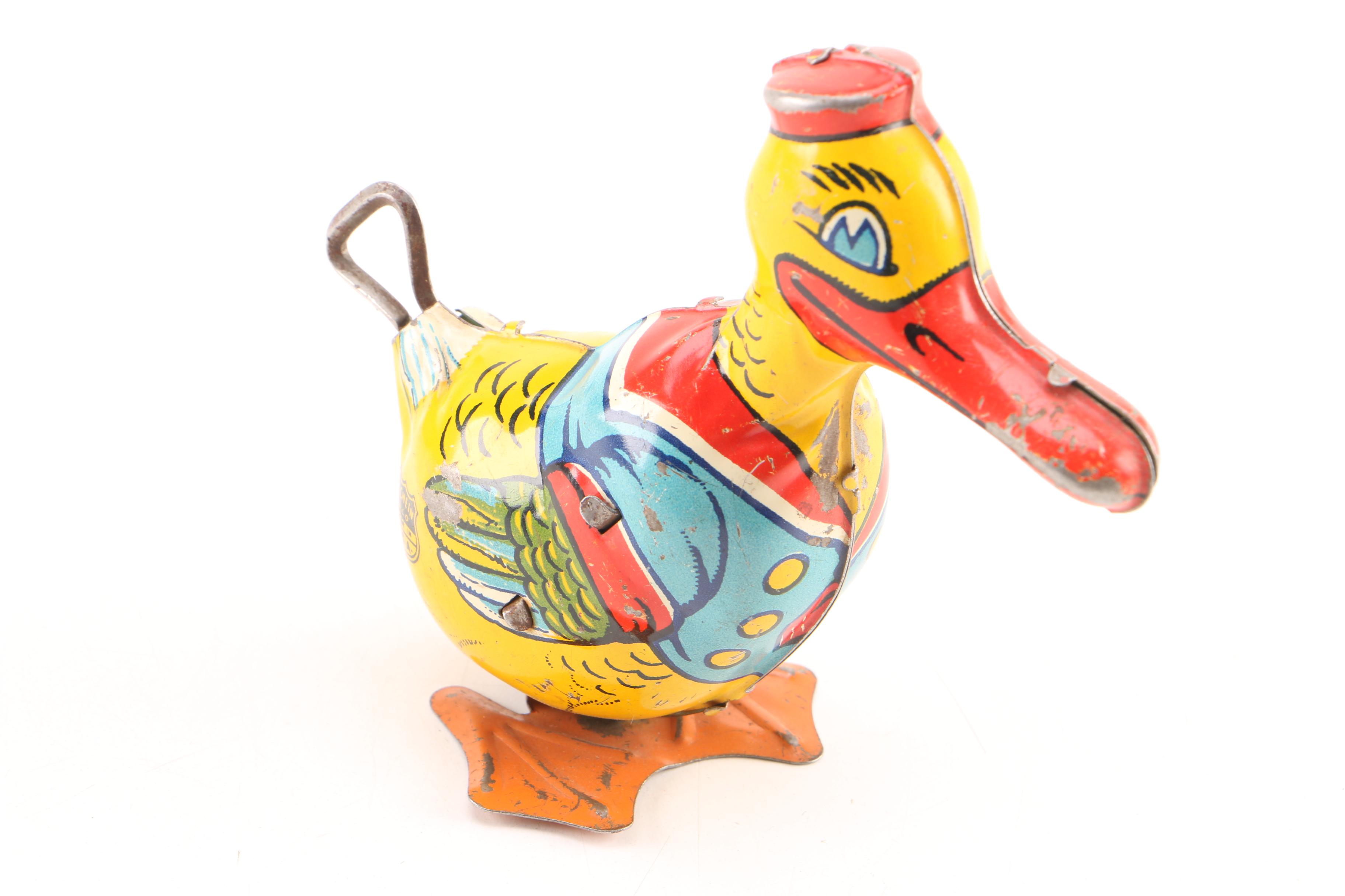 Vintage J. Chein Metal Duck Wind-Up Toy