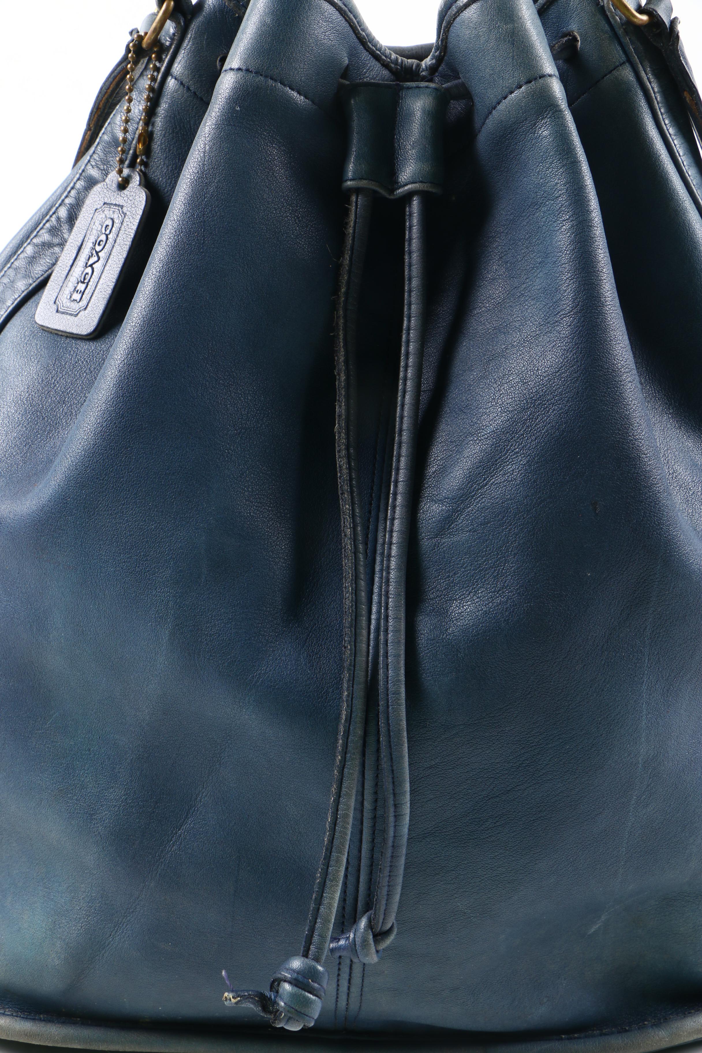 Vintage Coach Navy Blue Leather Bucket Bag