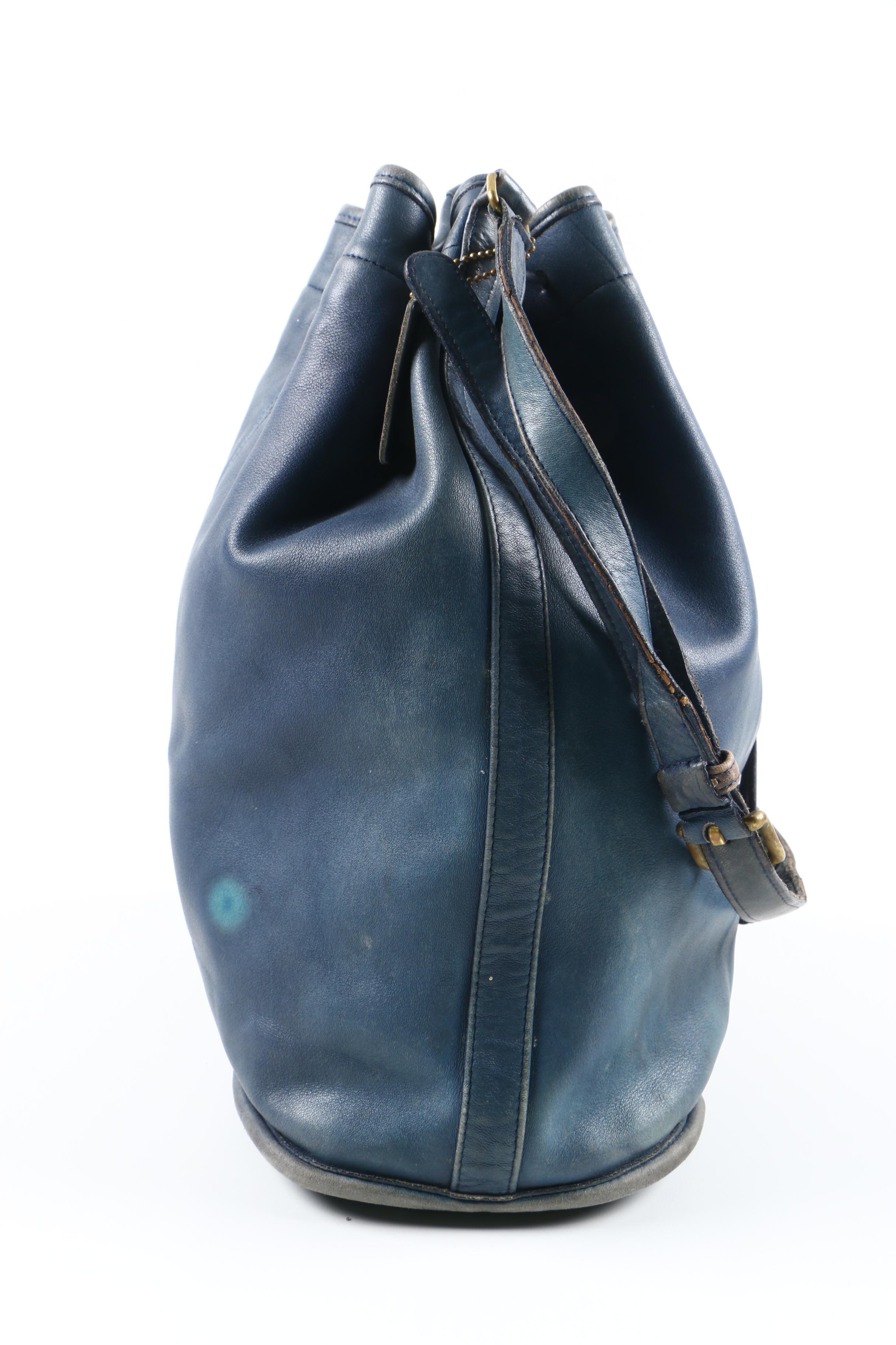 Vintage Coach Navy Blue Leather Bucket Bag