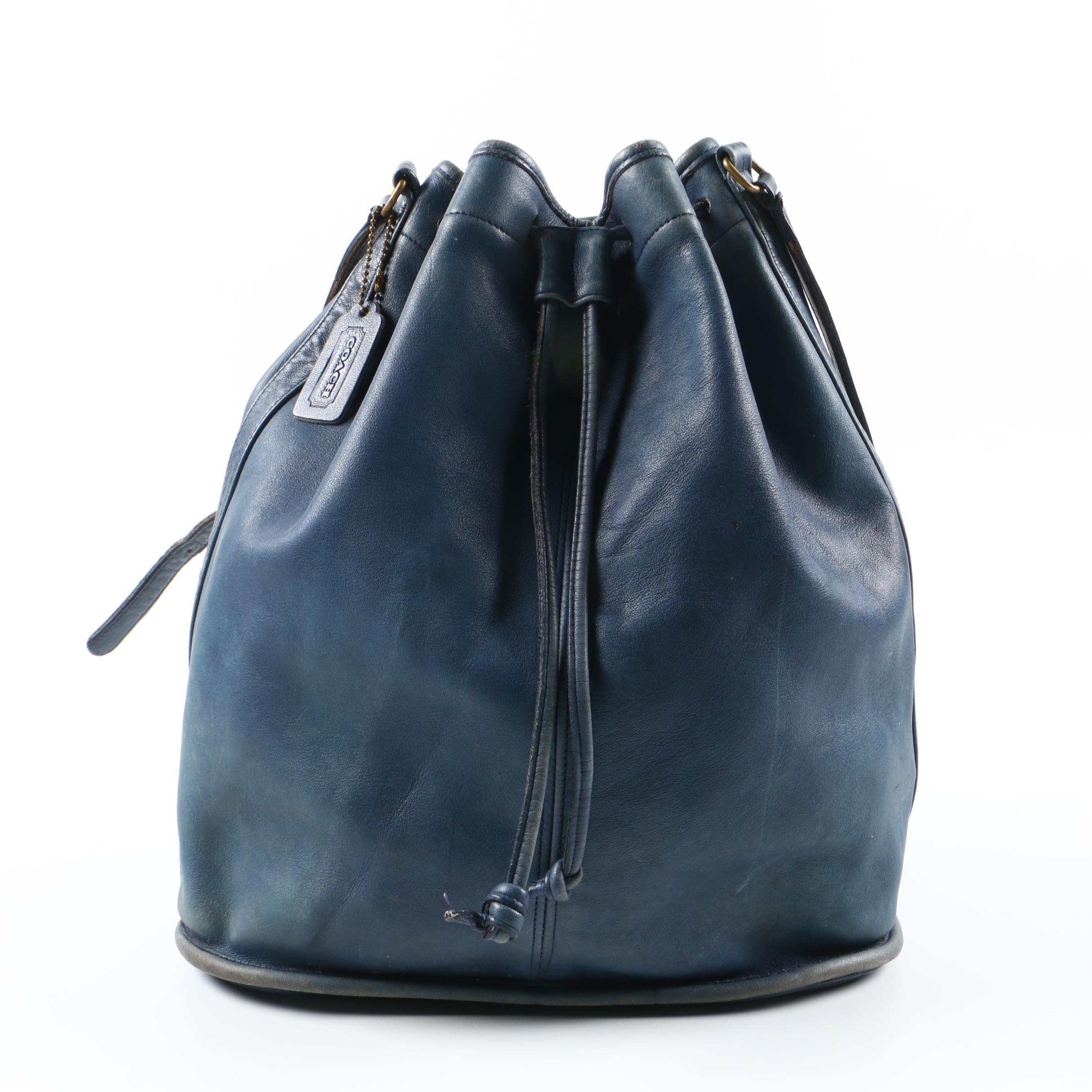 Vintage Coach Navy Blue Leather Bucket Bag