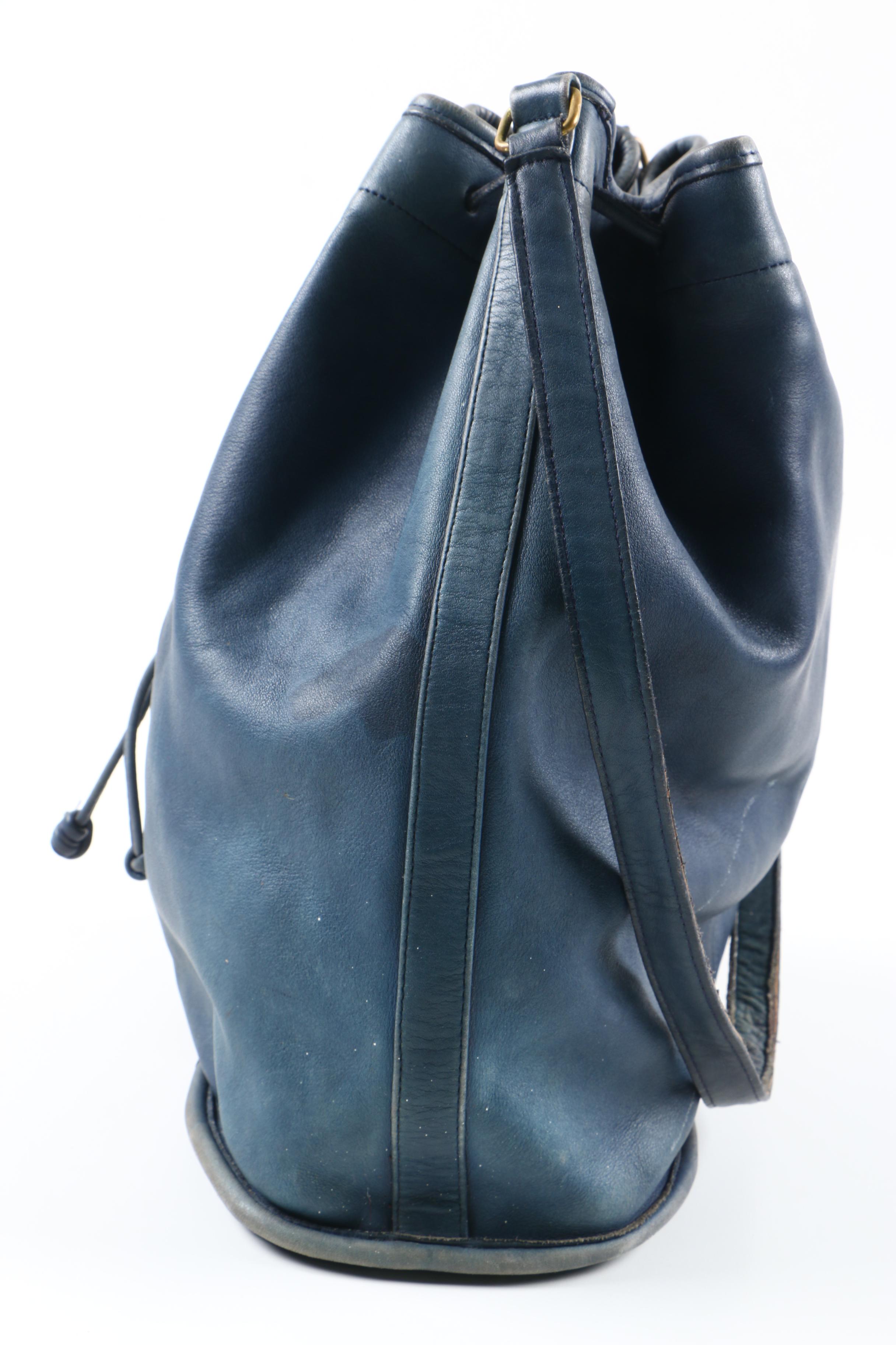 Vintage Coach Navy Blue Leather Bucket Bag